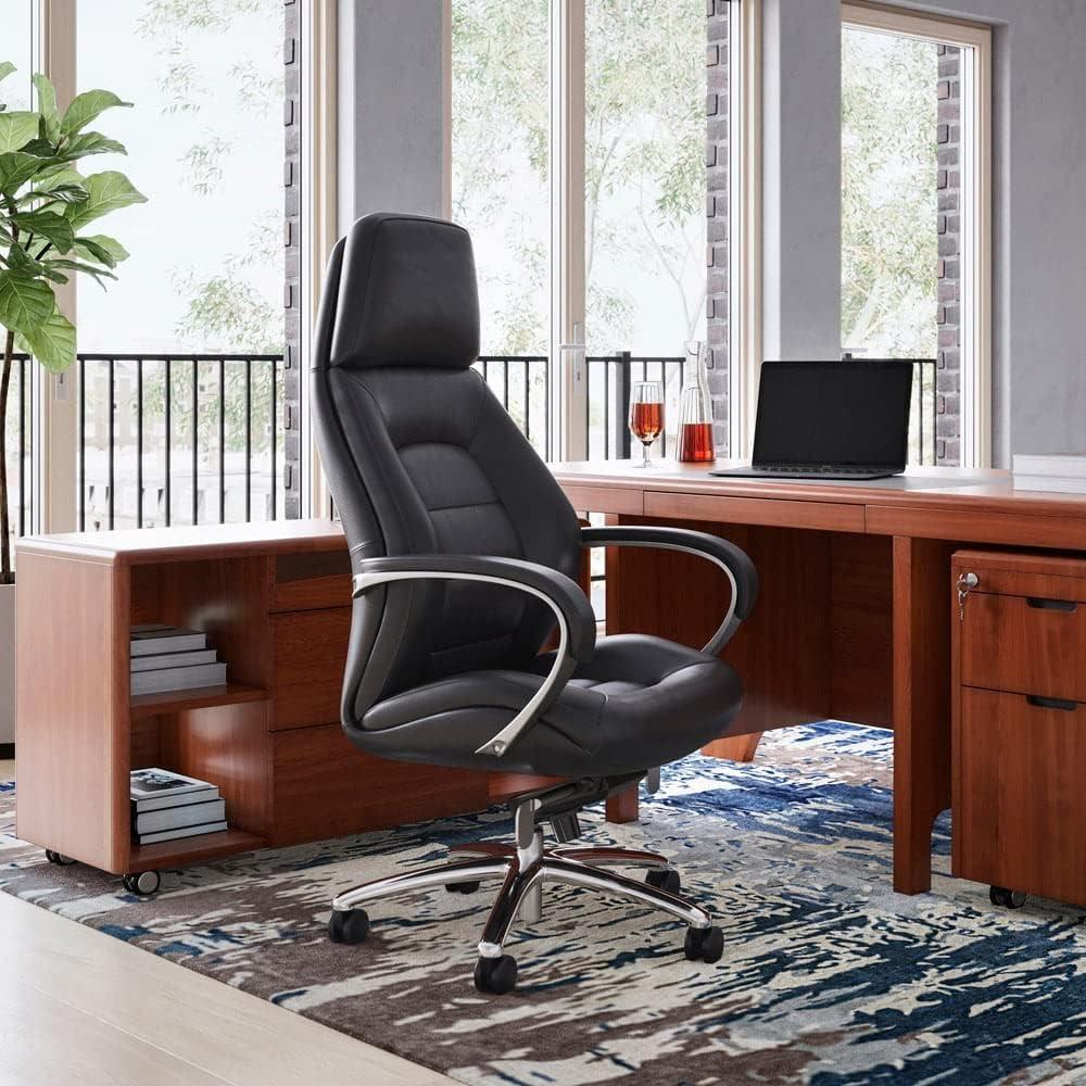 Zuri Furniture Gates Genuine Leather Aluminum Base High Back Executive Chair - White