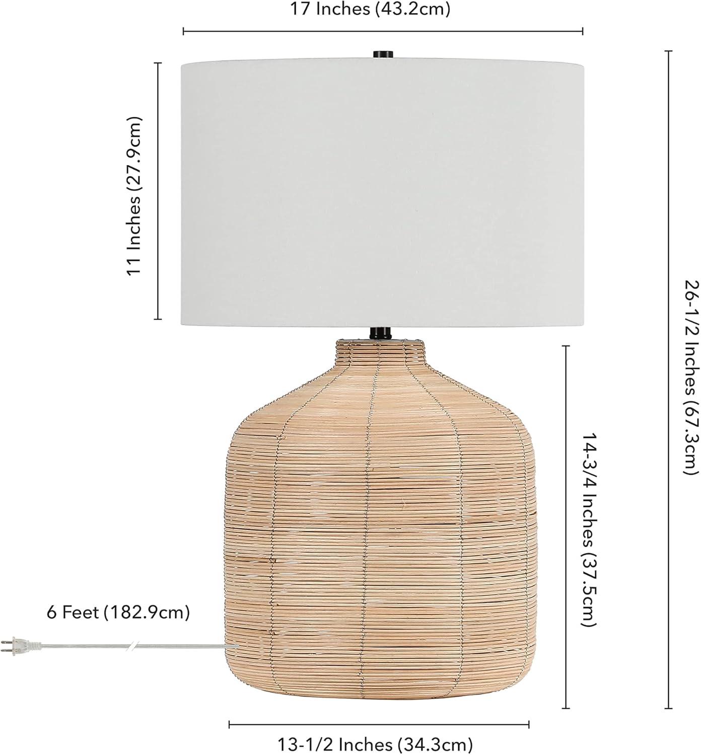 Evelyn&Zoe Jolina 27" Tall Oversized/Rattan Table Lamp with Fabric Shade in Natural Rattan/White