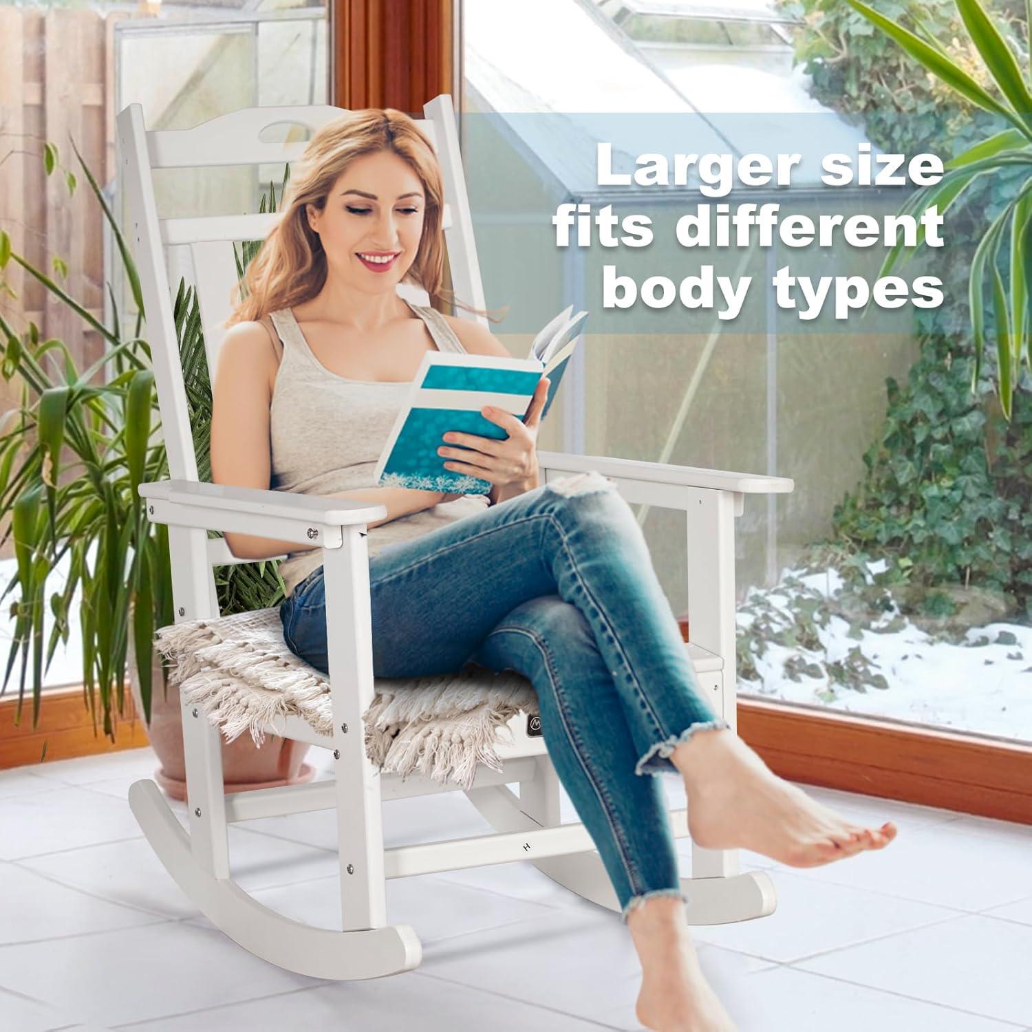 nalone Outdoor Rocking Chairs Set of 2, Oversized Porch Rocker Chair for Adult, All-Weather Resistant Patio Rocking Chair for Garden Lawn(White)