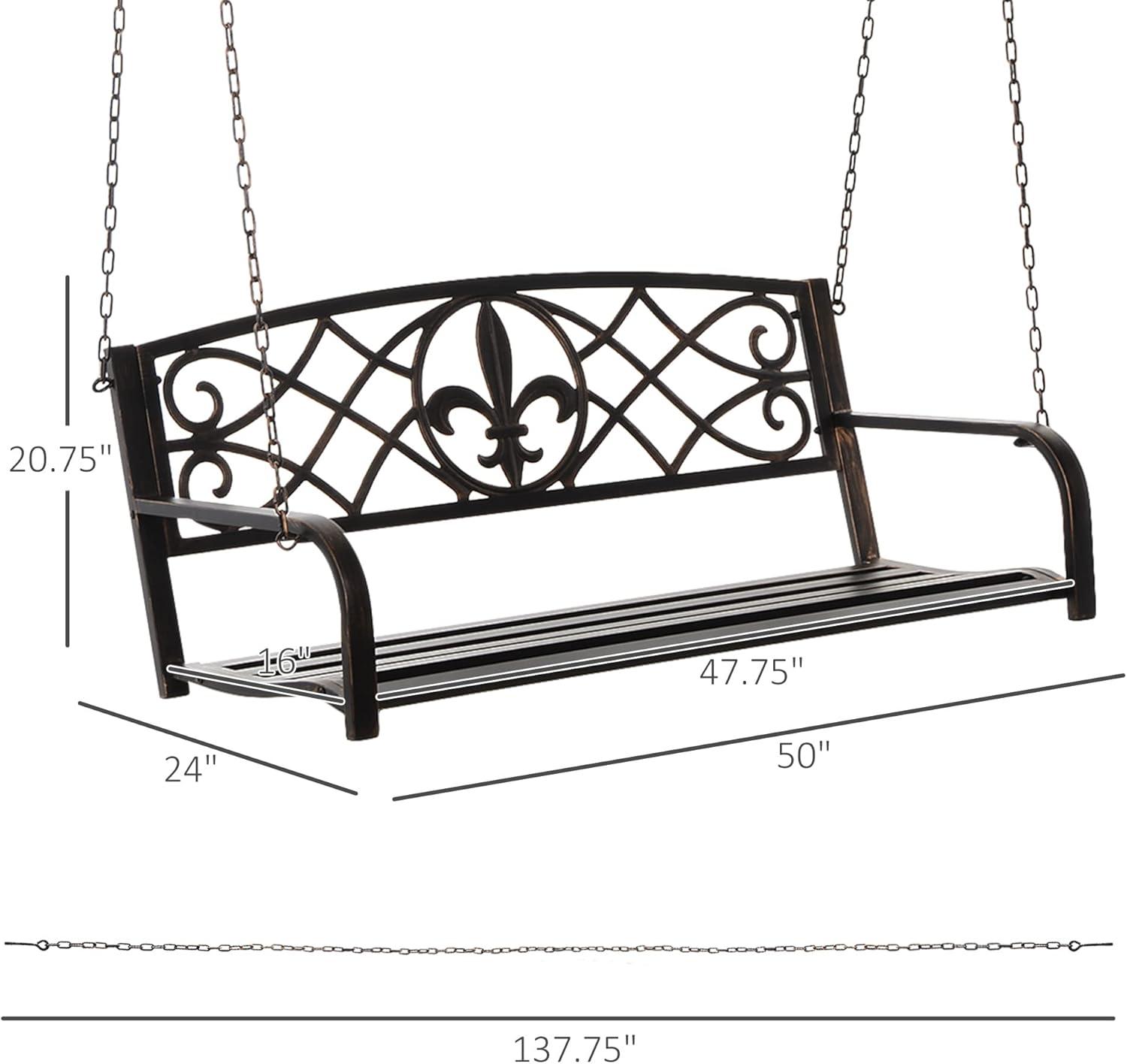 Bronze Fleur-de-Lis Design Steel Outdoor Porch Swing