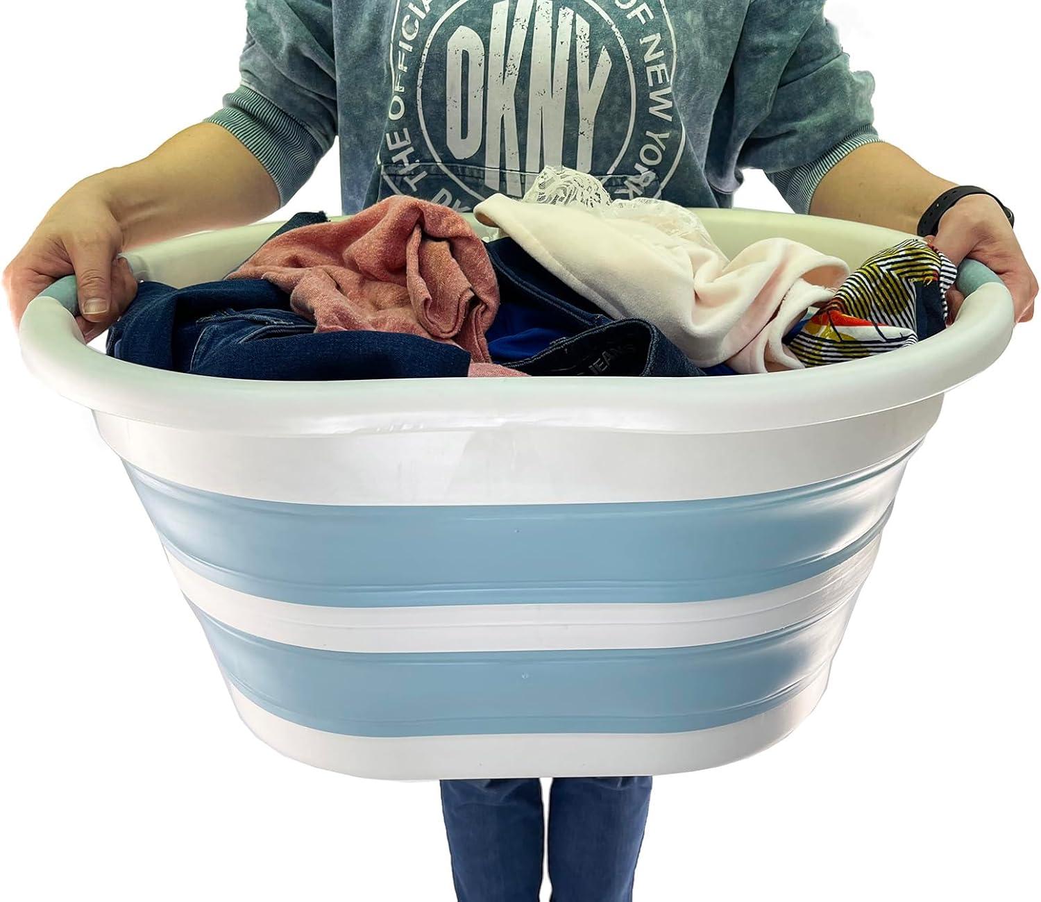 SAMMART 36L (9.5Gallons) Collapsible Plastic Laundry Basket - Oval Tub/Basket - Foldable Storage Container/Organizer - Portable Washing Tub - Space Saving Laundry Hamper