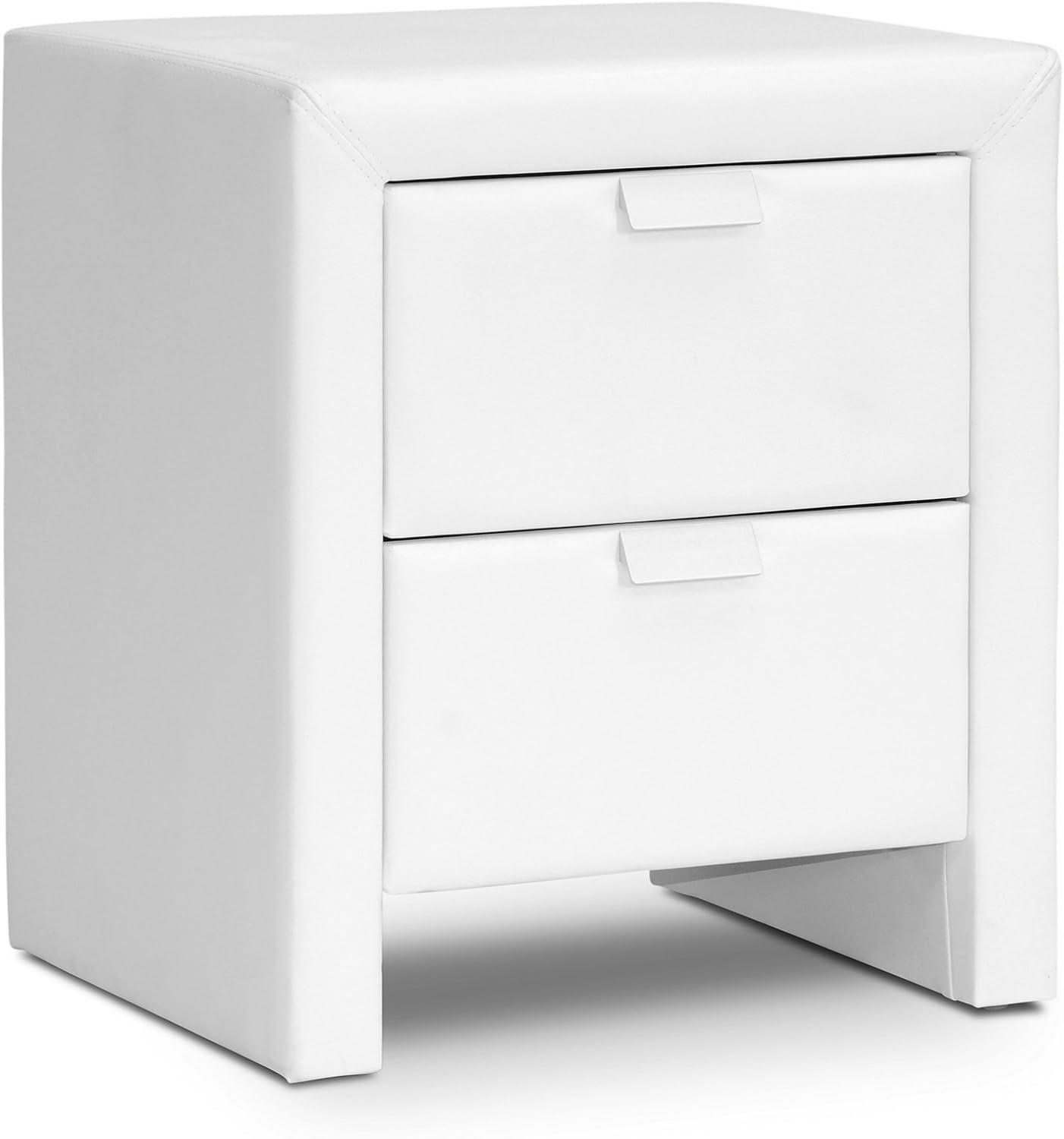 Sleek White Faux Leather 2-Drawer Contemporary Nightstand