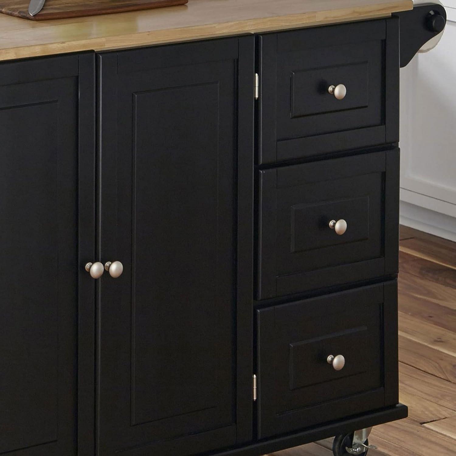 Black Wood Kitchen Cart with Drop Leaf and Storage