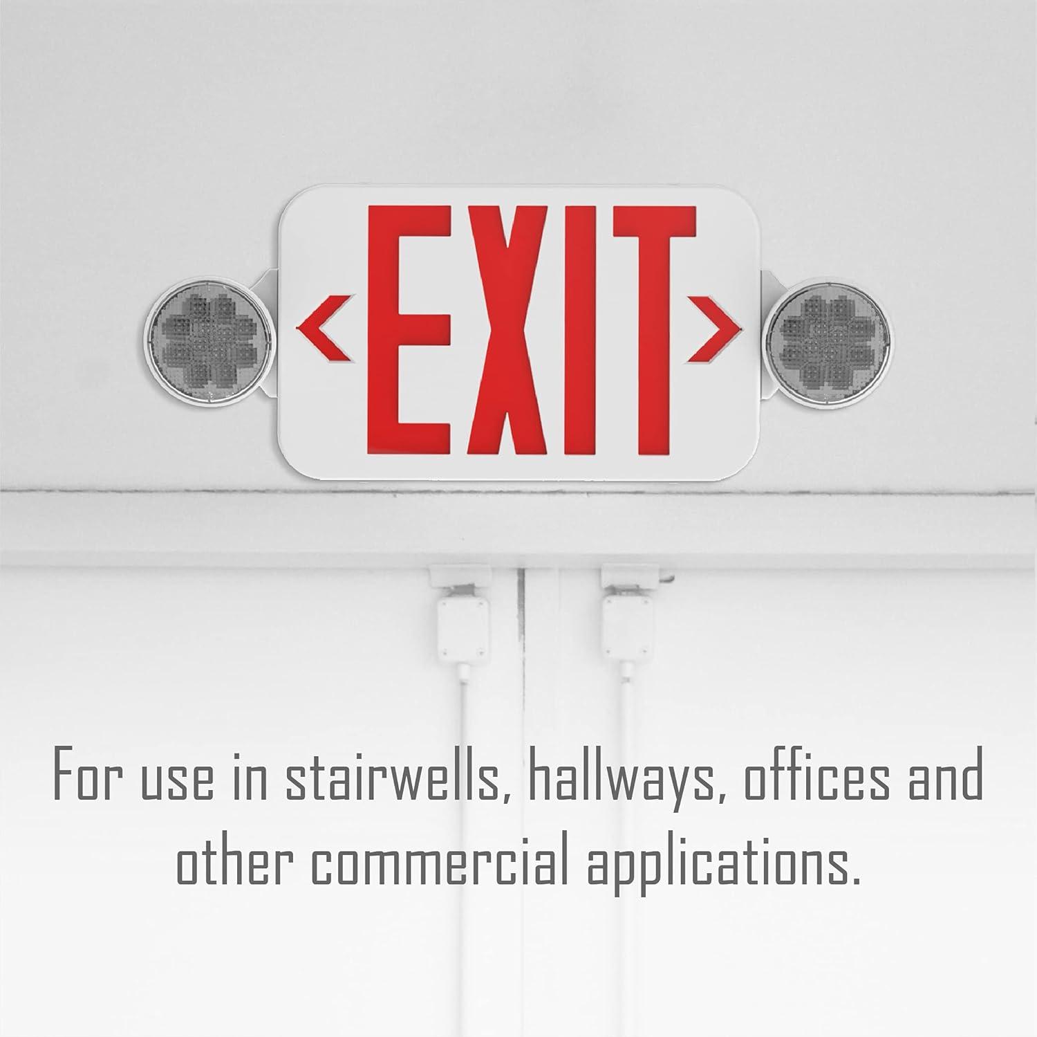 White Plastic LED Exit Sign with Emergency Lights