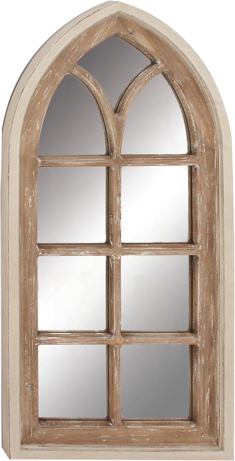 DecMode 26" x 35" Brown Arched Distressed Window Pane Wall Mirror