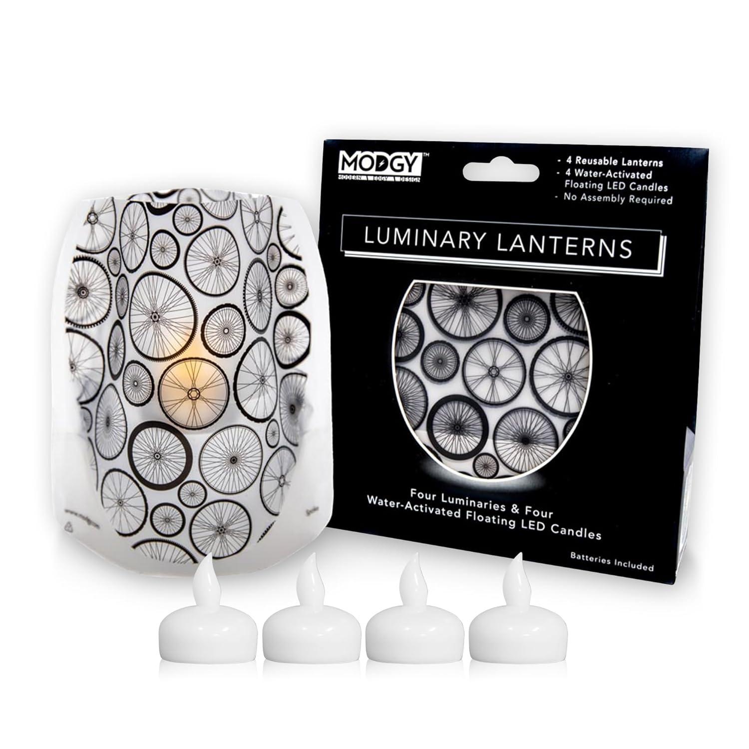 MODGY Luminary Lanterns 4-Pack - Floating LED Candles with Batteries Included - Luminaries are Great for Weddings, Parties, Patios & Celebrations of All Kinds (Spoke)