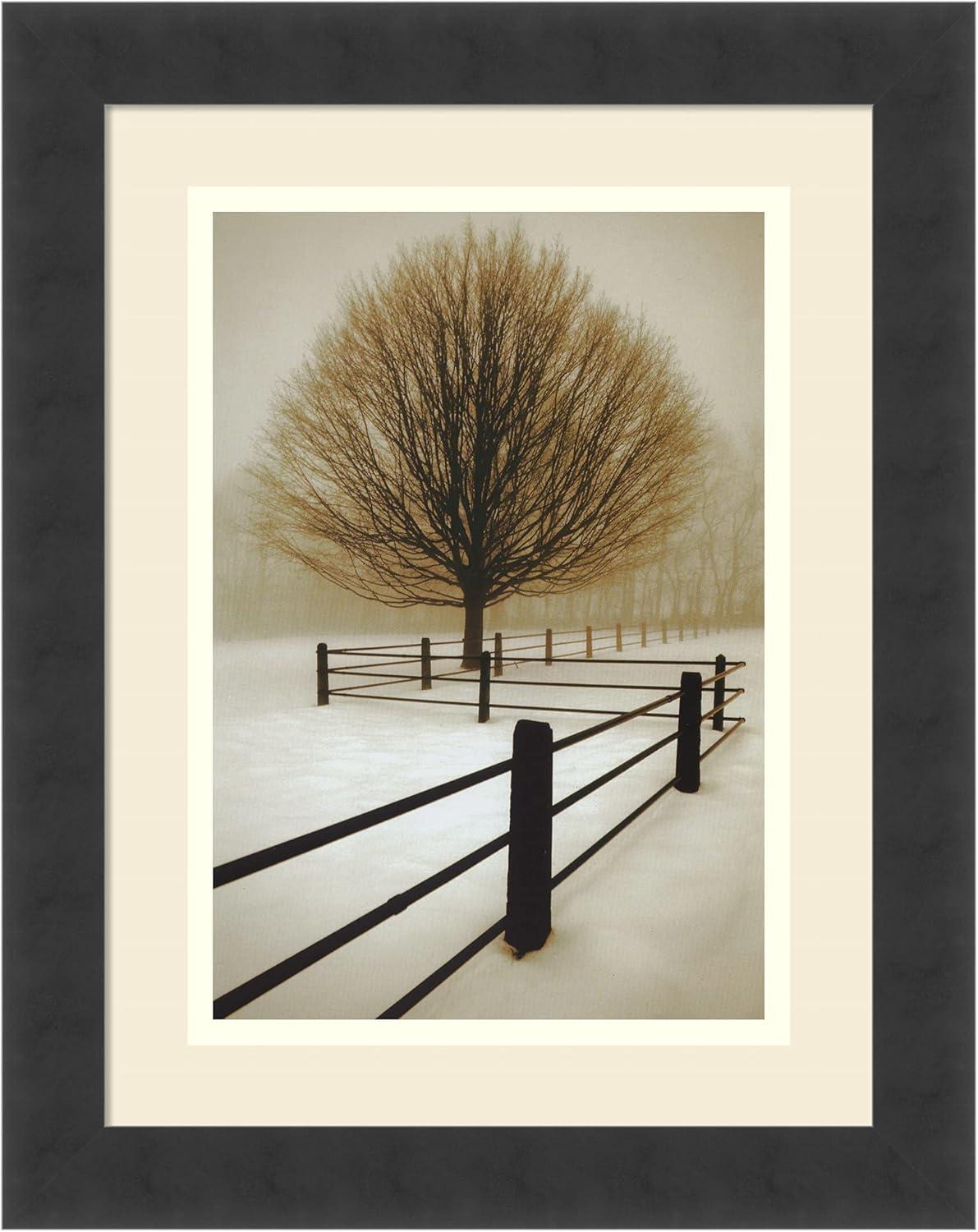 Solitude Snowy Landscape Black Wood Framed Art Print