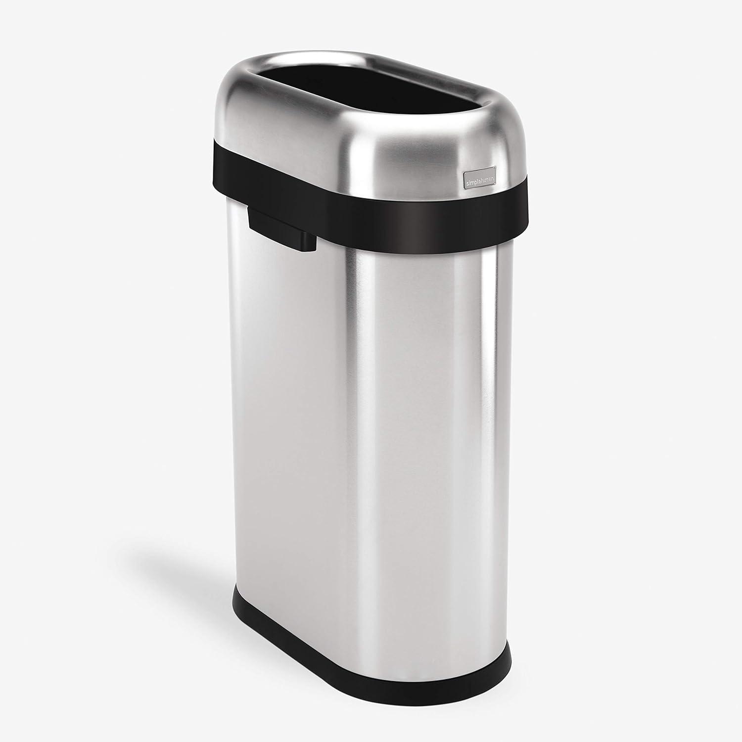 simplehuman 13 Gallon Slim Open Top Commercial Trash Can Stainless Steel