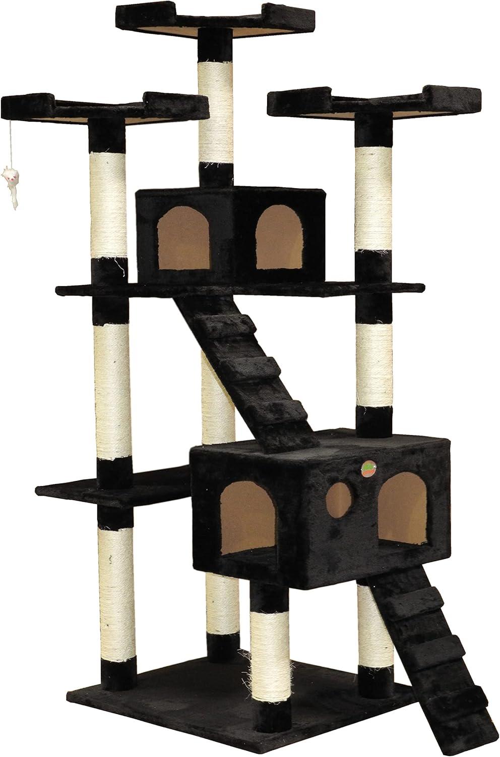 Black Freestanding Sisal Cat Tree Tower with Condos