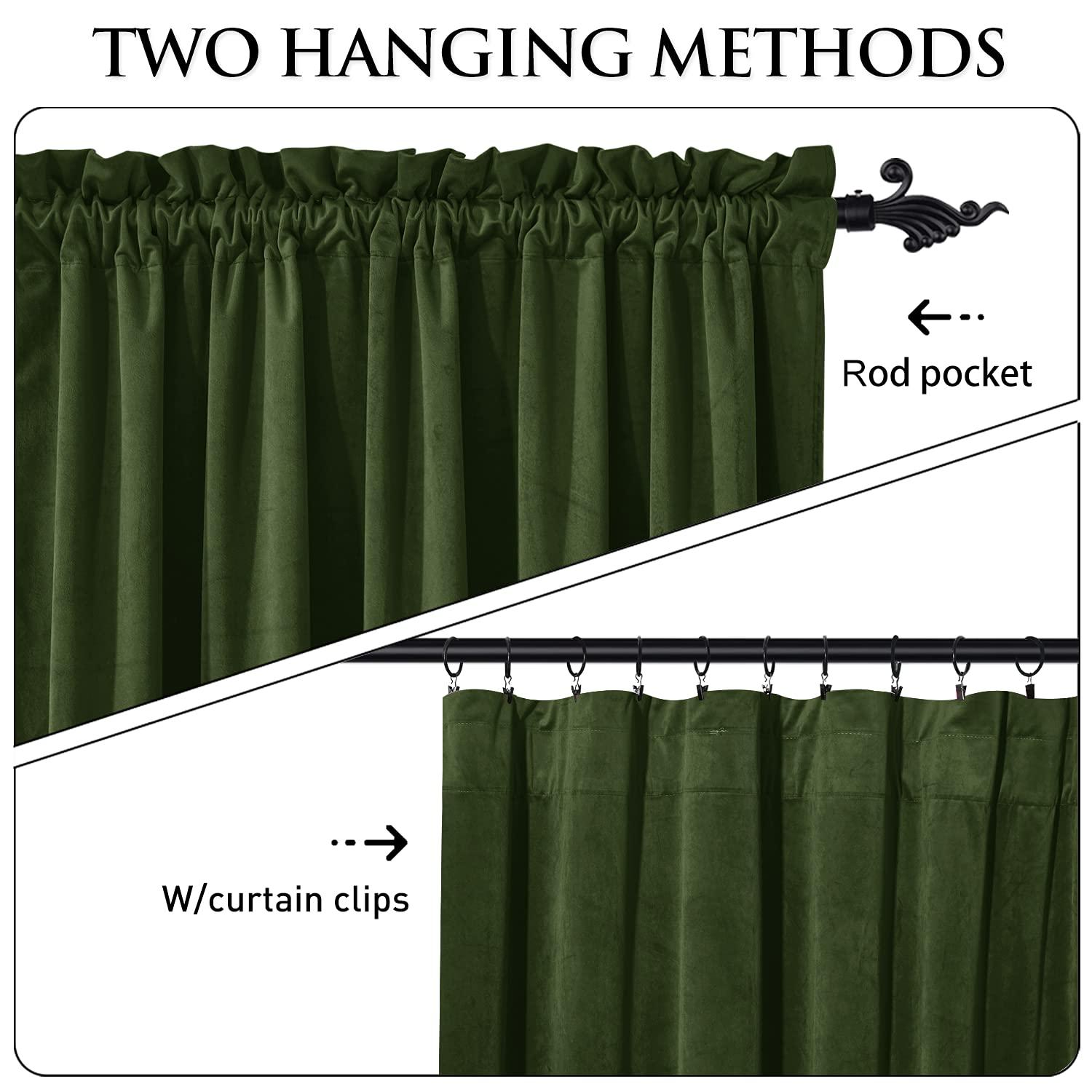 StangH Moss Green Curtains for Living Room, Super Soft Luxury Velvet Room Darkening Drapes 102 inches Long Christmas Holiday Home Decor for Bedroom/Laundry, W52 x L102, 2 Panels
