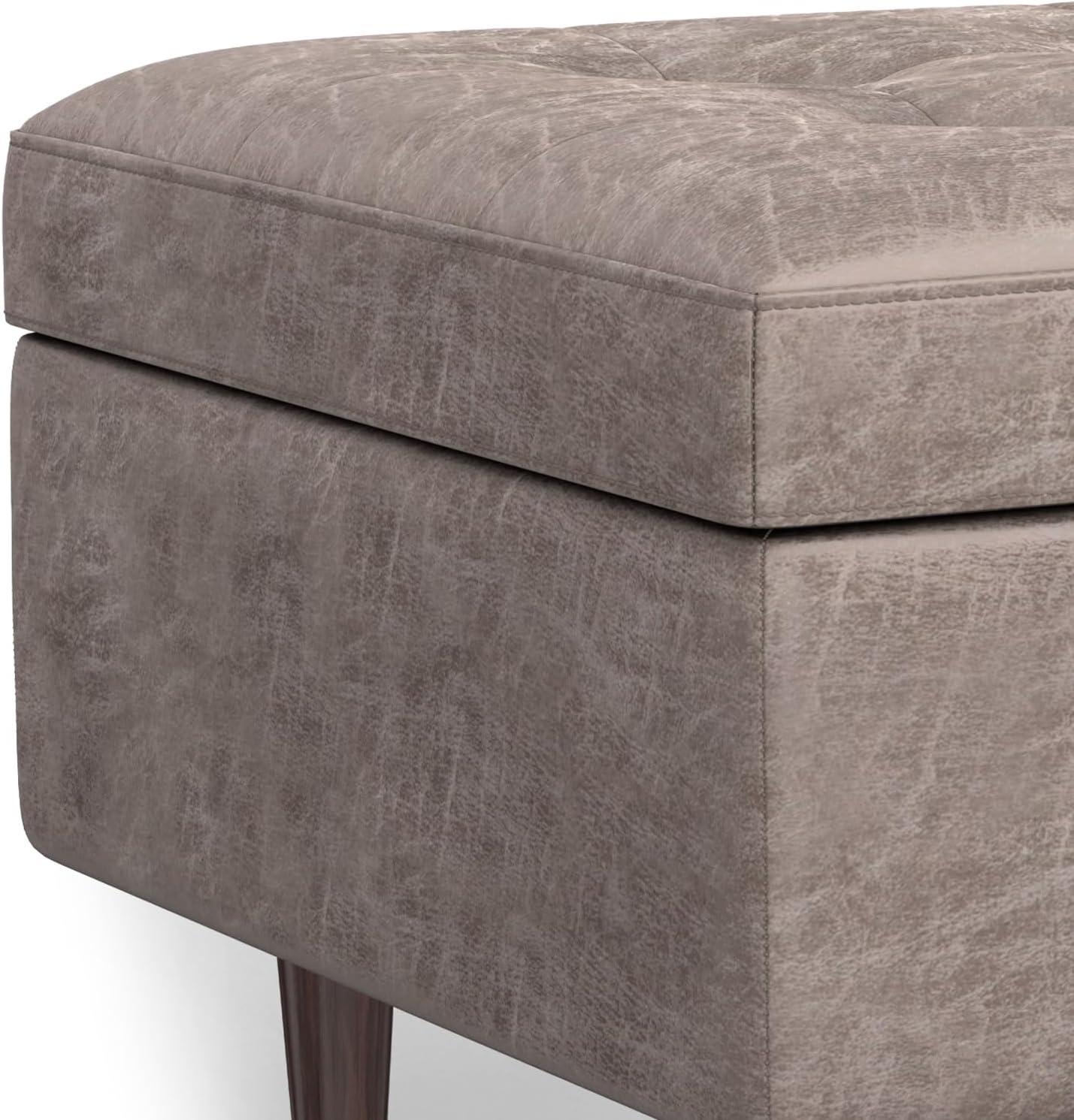 Simpli Home Shay 34"W Upholstered Coffee Table Storage Ottoman with Lift Top and Tufted Detailing