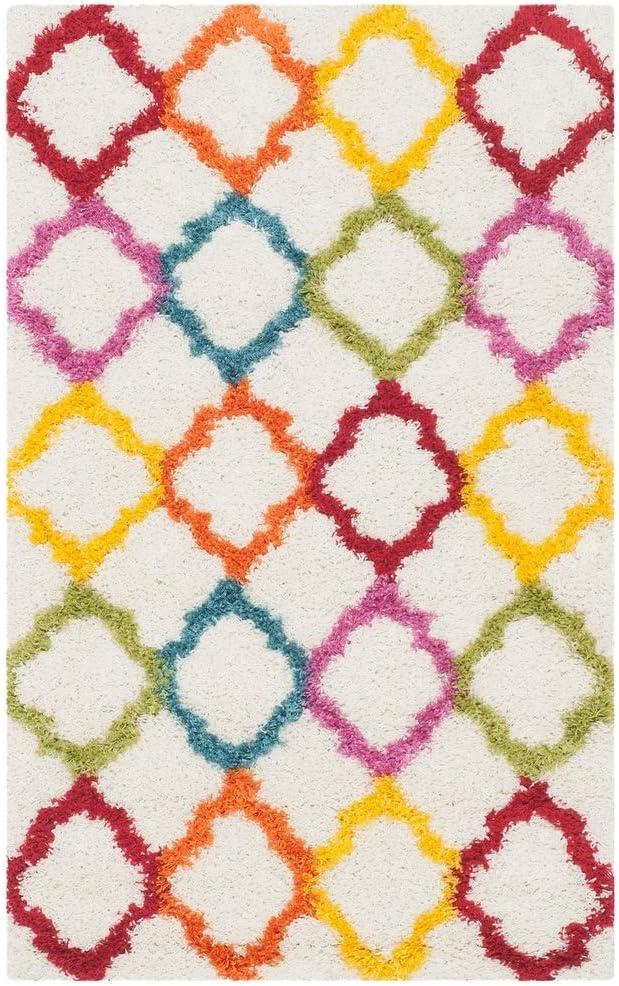 SAFAVIEH Yadira Geometric Quatrefoil Kids Shag Area Rug, Ivory/Blue, 8'6" x 12'