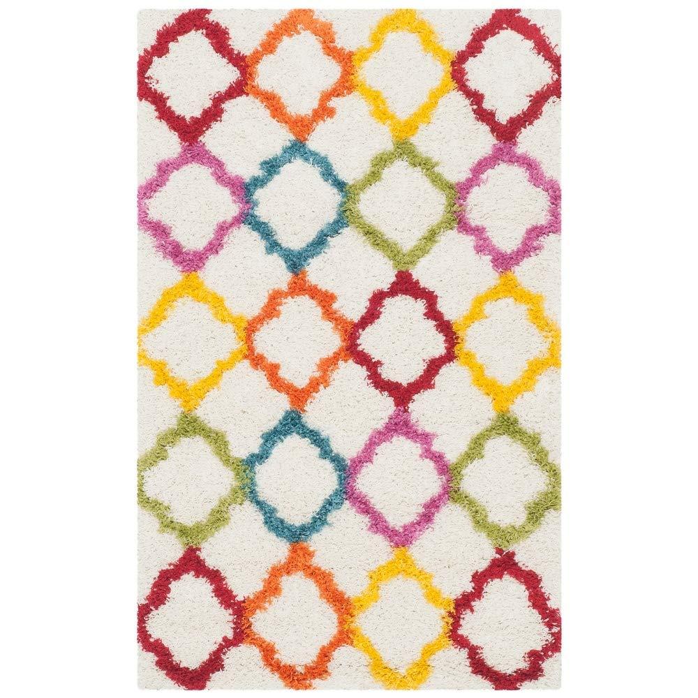 SAFAVIEH Yadira Geometric Quatrefoil Kids Shag Area Rug, Ivory/Blue, 8'6" x 12'