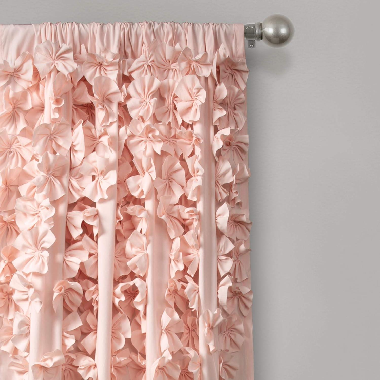 Blush Polyester Sheer Curtain Panel with Handmade Bows