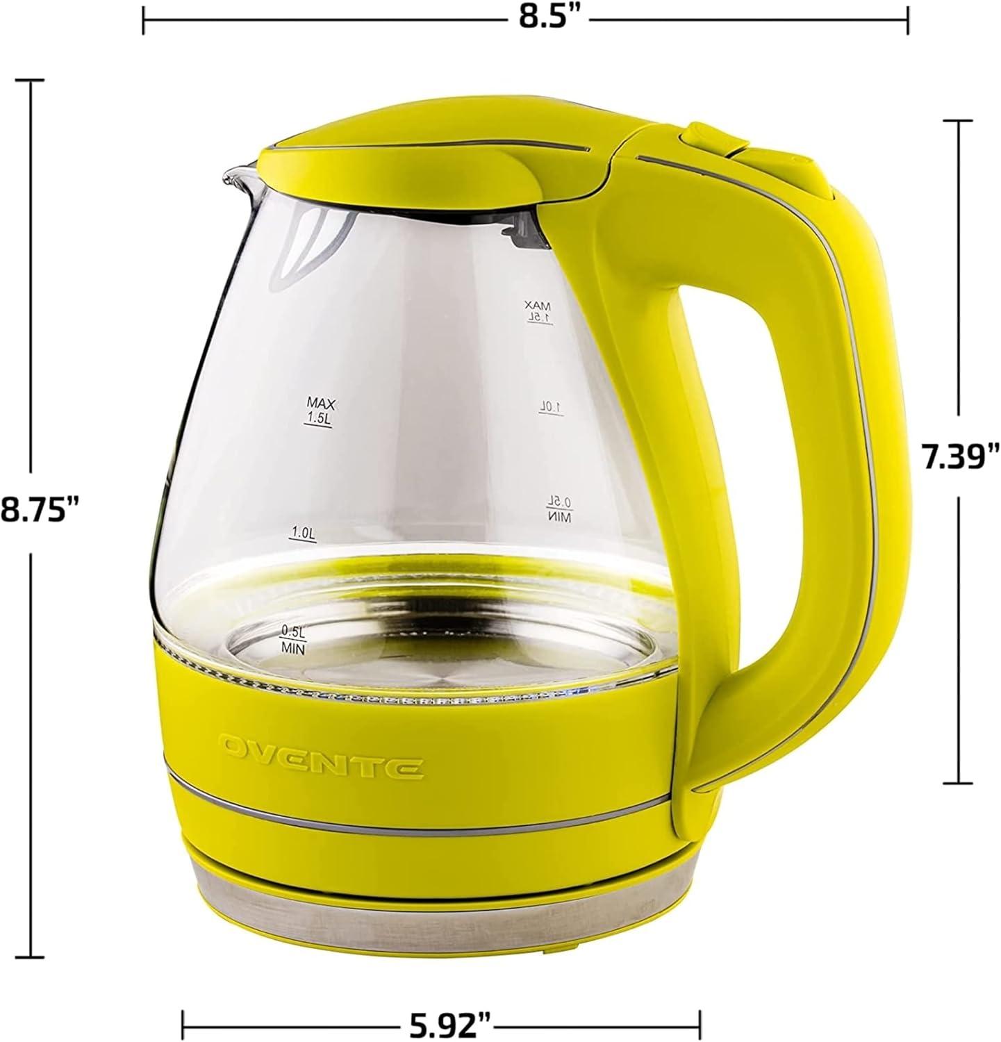 Green 1.5-Liter Glass Electric Tea Kettle with LED Lights