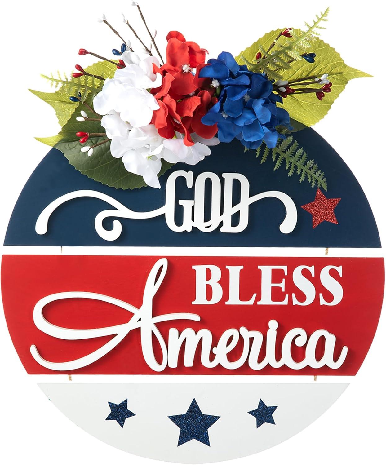 24" Red and Blue Iron Patriotic Wall Decor Sign