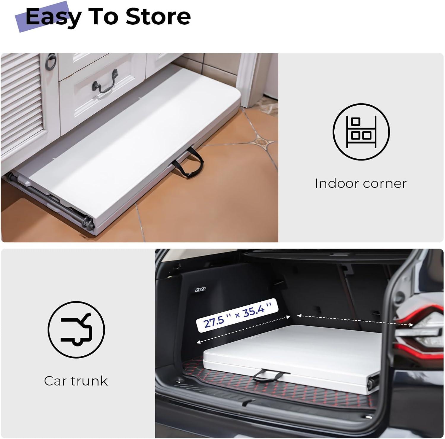 Folding Table 6ft Portable Heavy Duty Plastic Fold-in-Half Utility Foldable Table Plastic Dining Table Indoor Outdoor for Camping, Picnic and Party, White