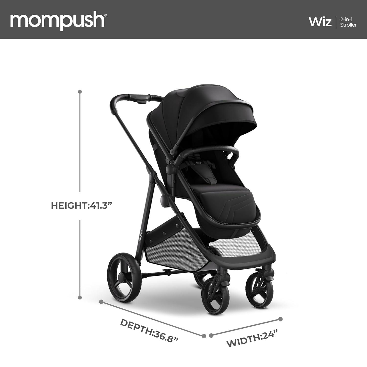 Open Box Mompush Wiz 2-in-1 Convertible Baby Stroller Bassinet Mode Foldable T629 - Black