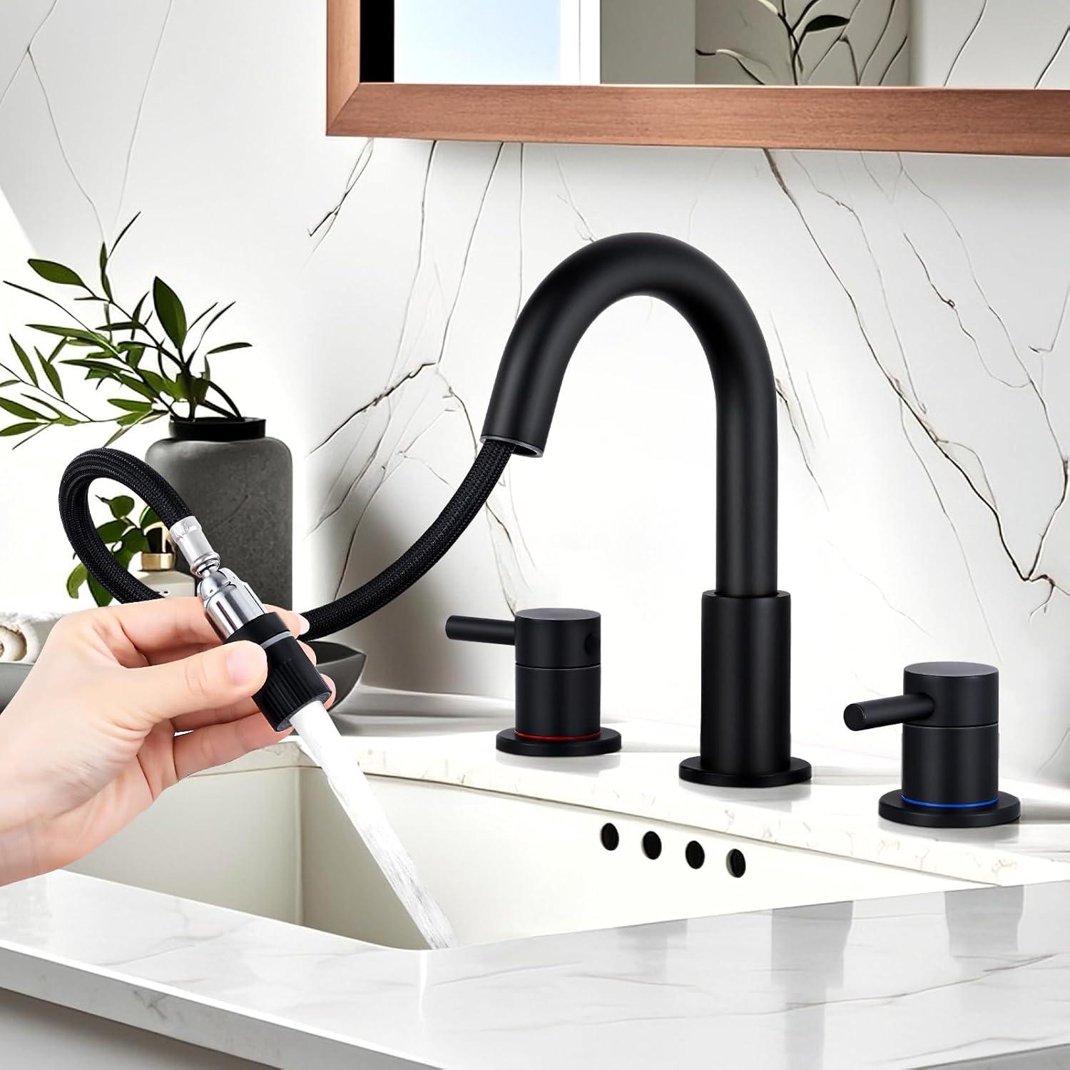 Matte Black Stainless Steel 8-Inch Widespread Bathroom Faucet