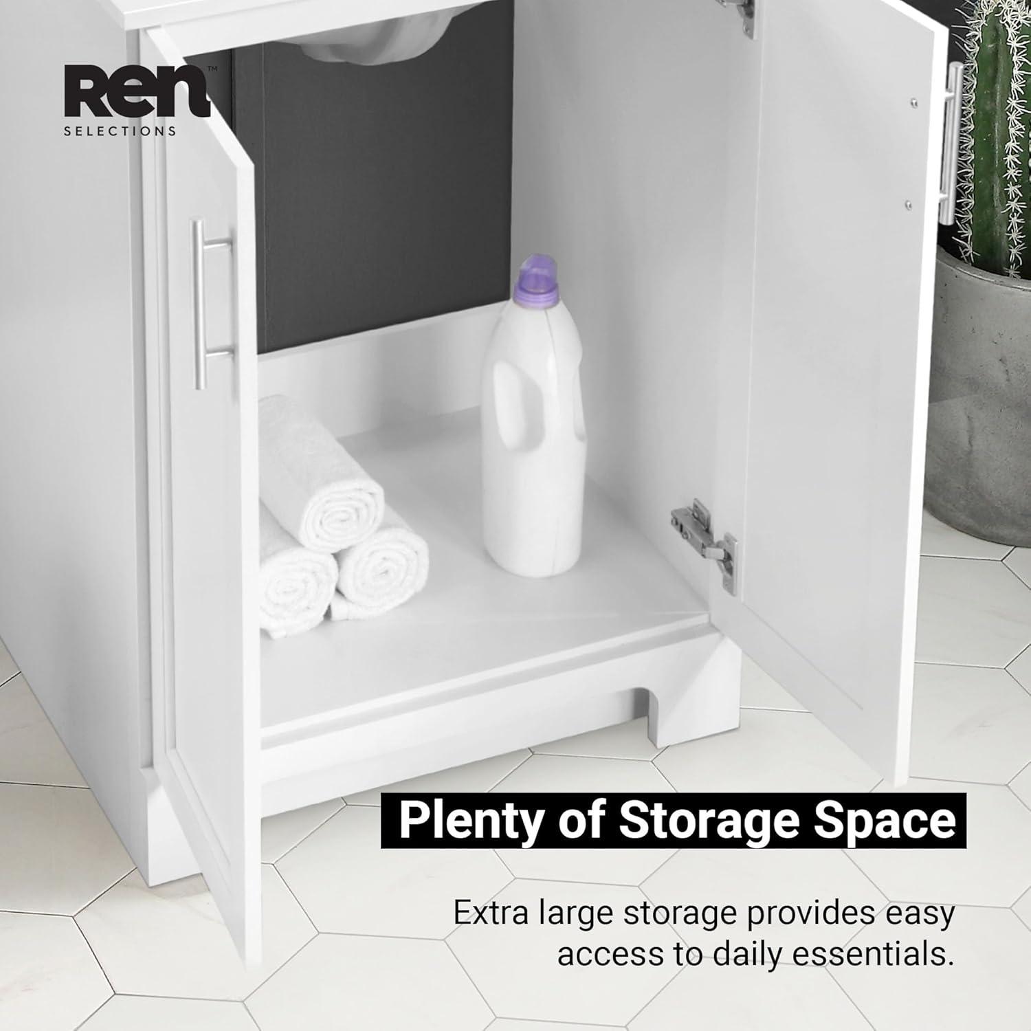 REN Selections Travis 24 in. White Single Bathroom Vanity with Undermount Oval Sink, and White Engineered Stone Countertop Included