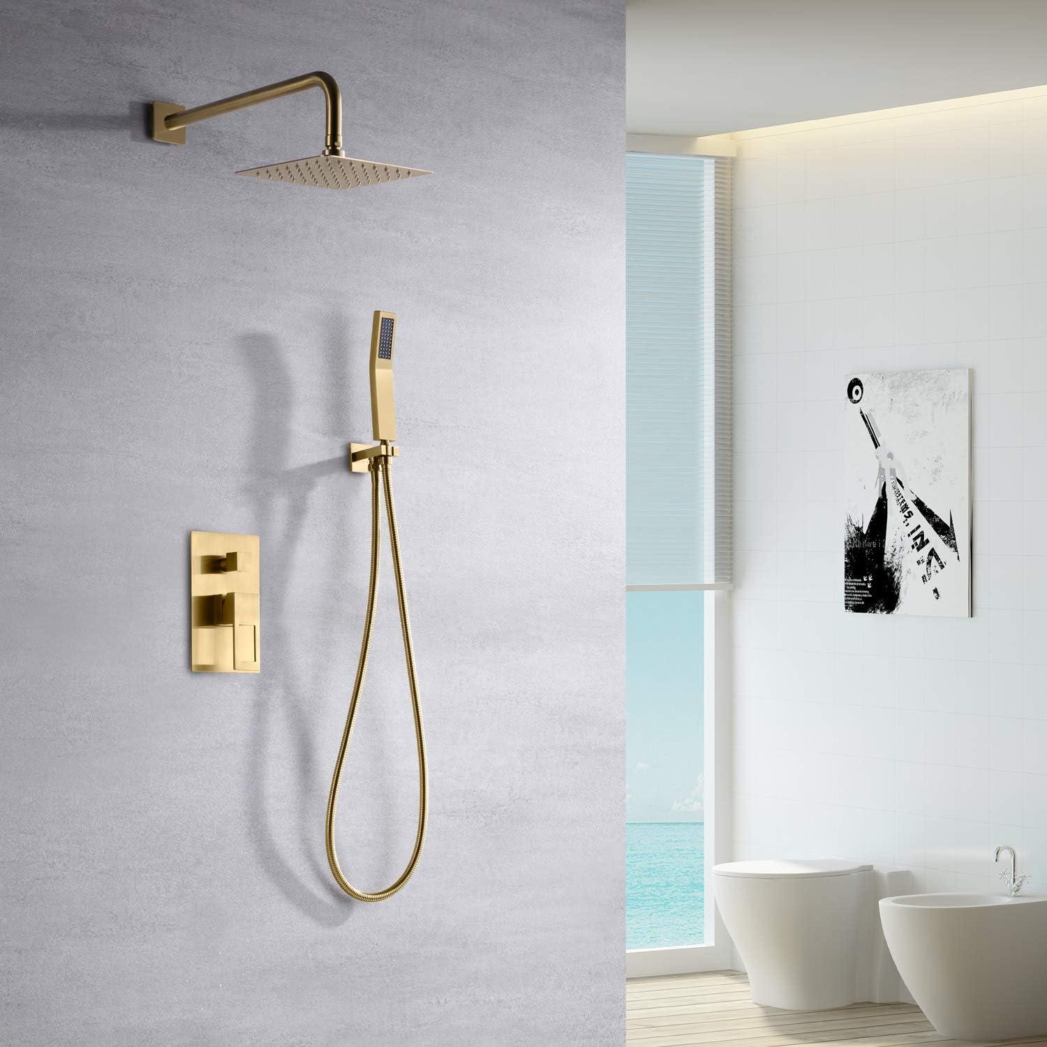 Pressure Balance Shower Faucet System with Valve, Brushed Gold Finish