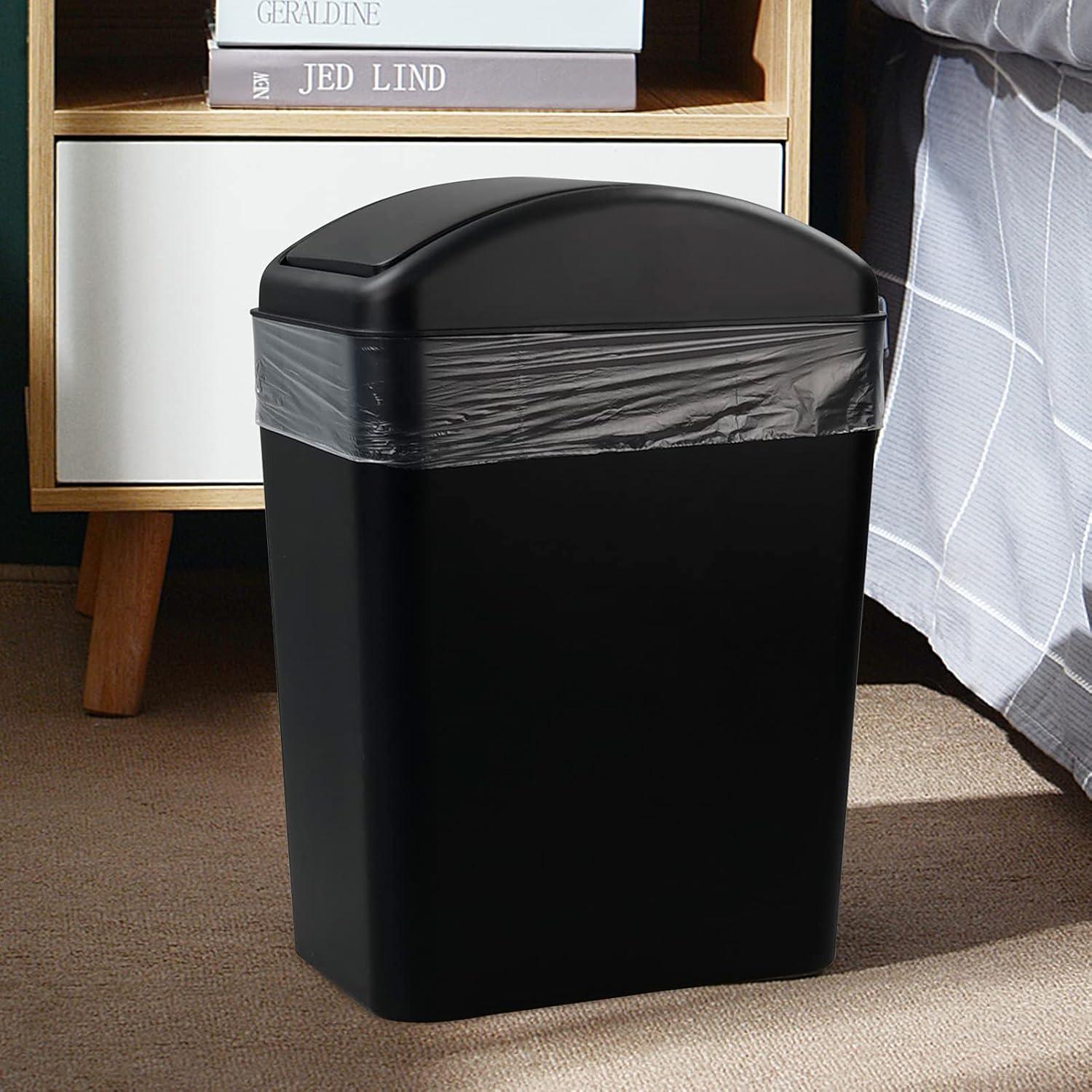 Black Rectangular Plastic Trash Can with Swing Lid