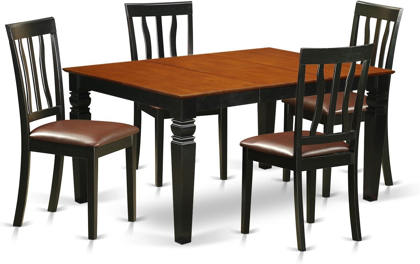 Weston 5-Piece Black & Cherry Dining Set with Leather-Seat Chairs