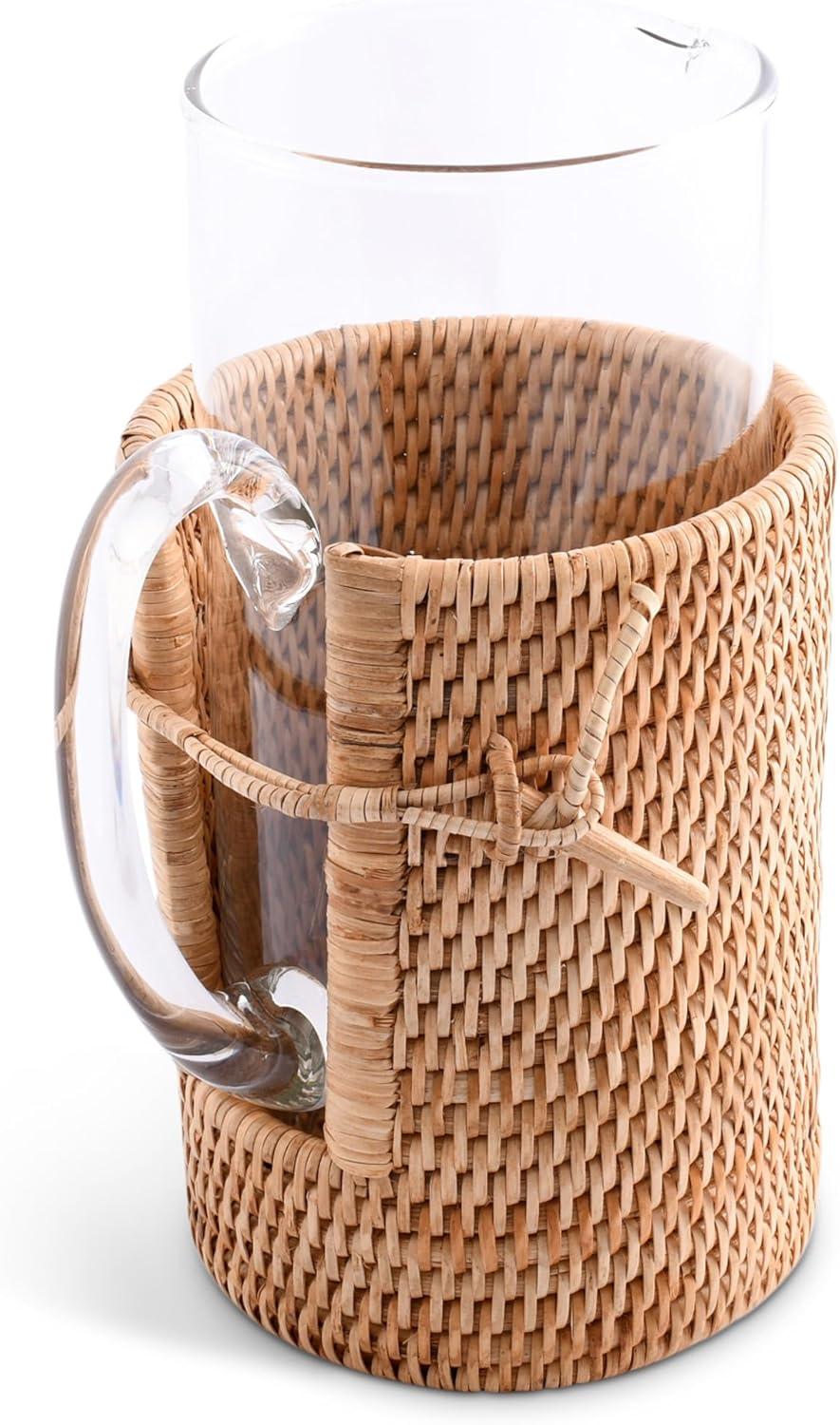 Glass Pitcher Hand Woven Wicker Natural Rattan Cover