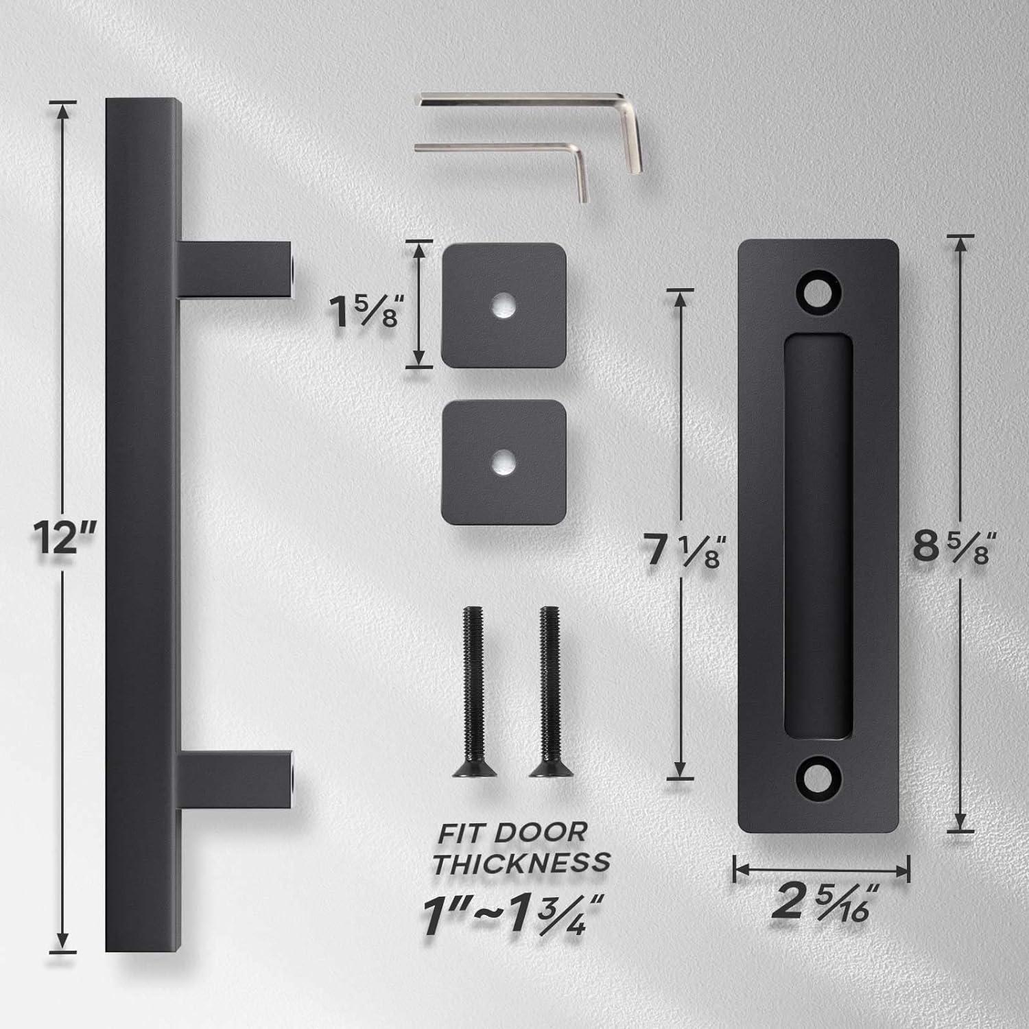 12" Matte Black Alloy Steel Barn Door Handle Set