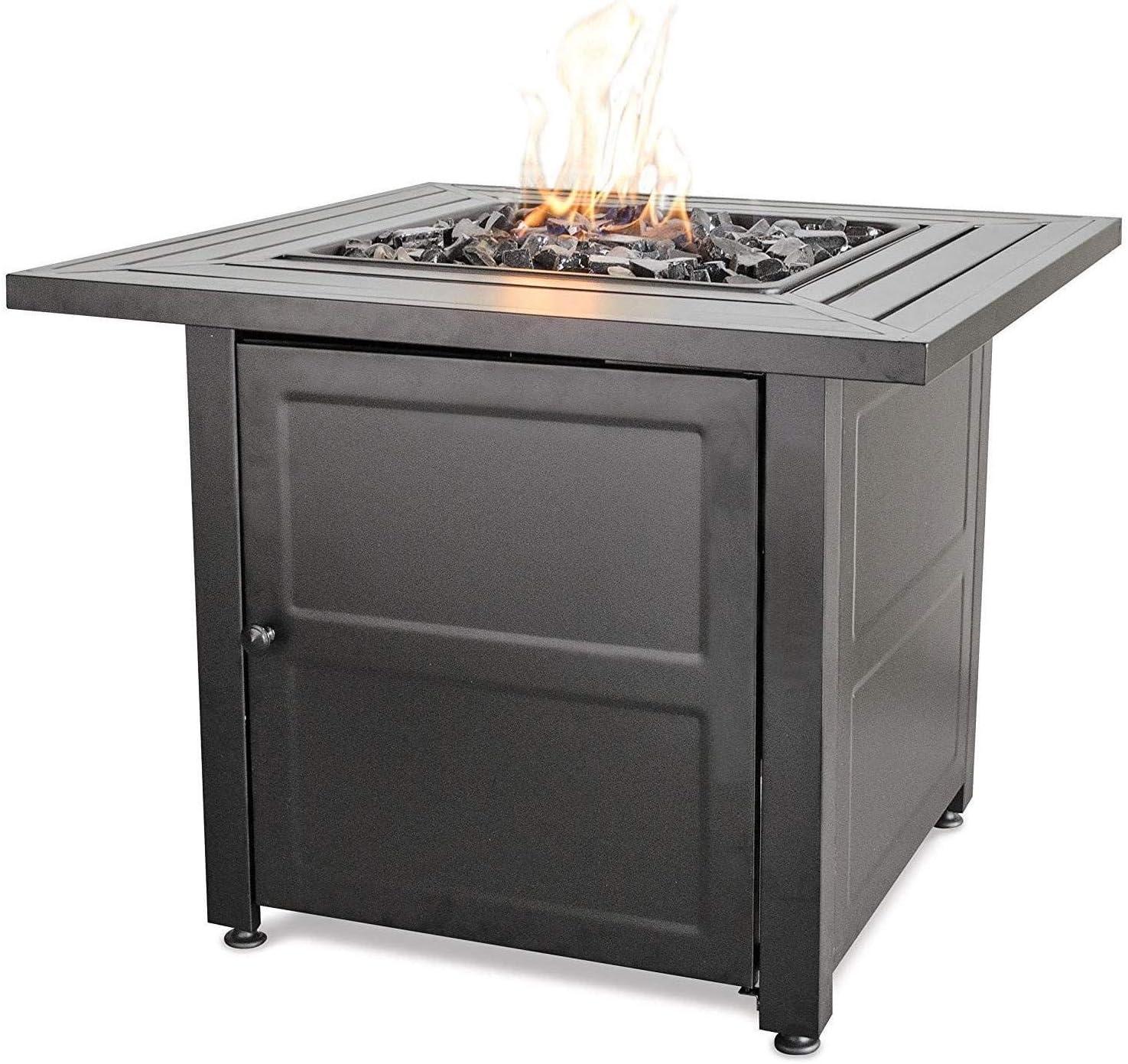 Sleek 30" Square Slate Finish Gas Fire Pit Table with Steel Mantel