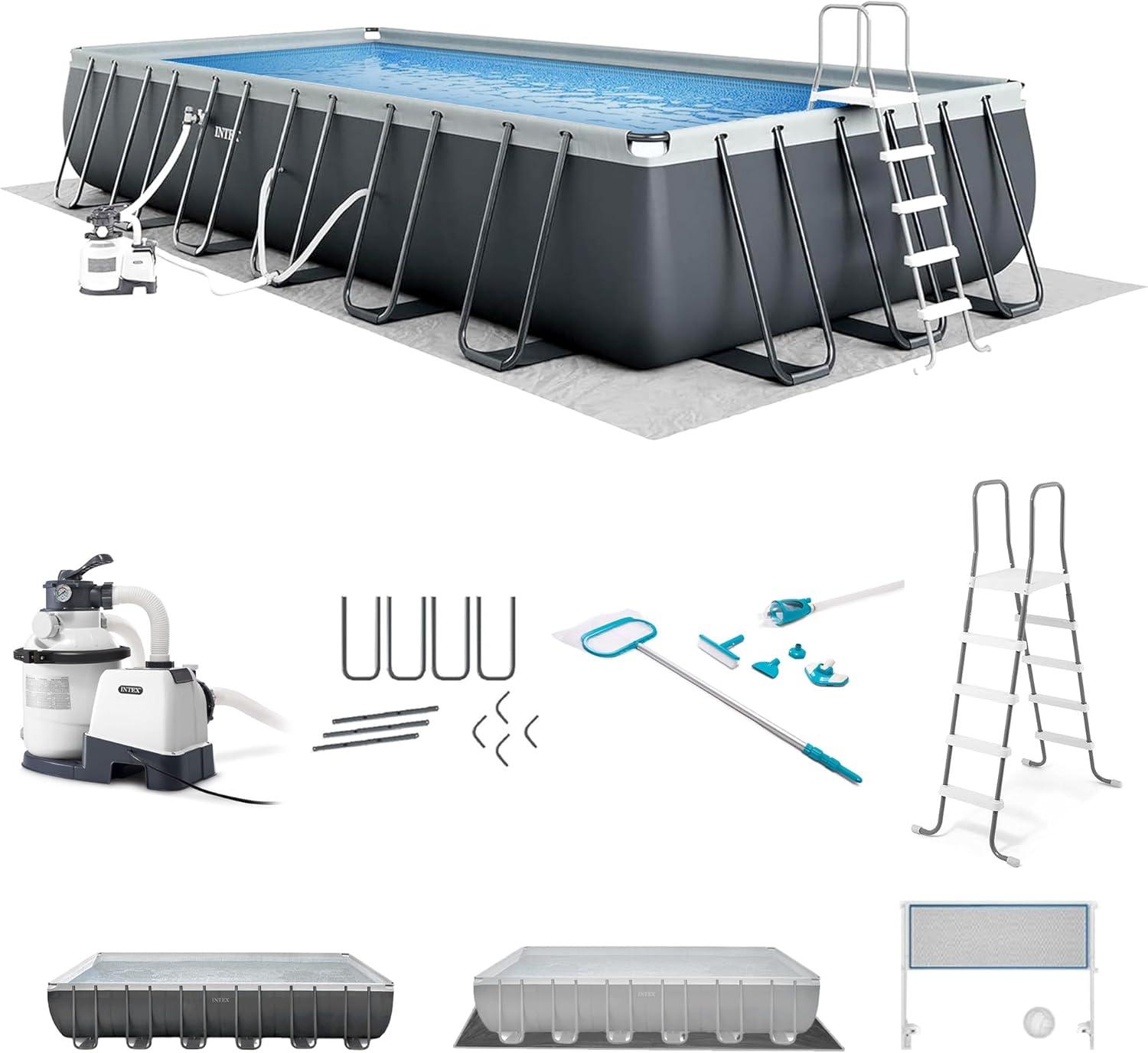 Intex Ultra 24ftX12ftX52in XTR Rectangular Metal Frame Swimming Pool Set w/Pump Filter