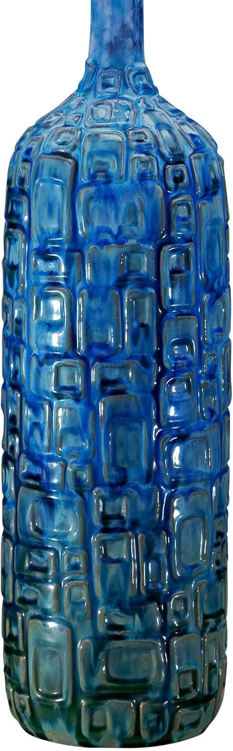 Possini Euro Design Mid Century Modern Table Lamp Ceramic Tiled Teal Tall Tan Linen Drum Shade for Living Room Family Bedroom (Colors May Vary)