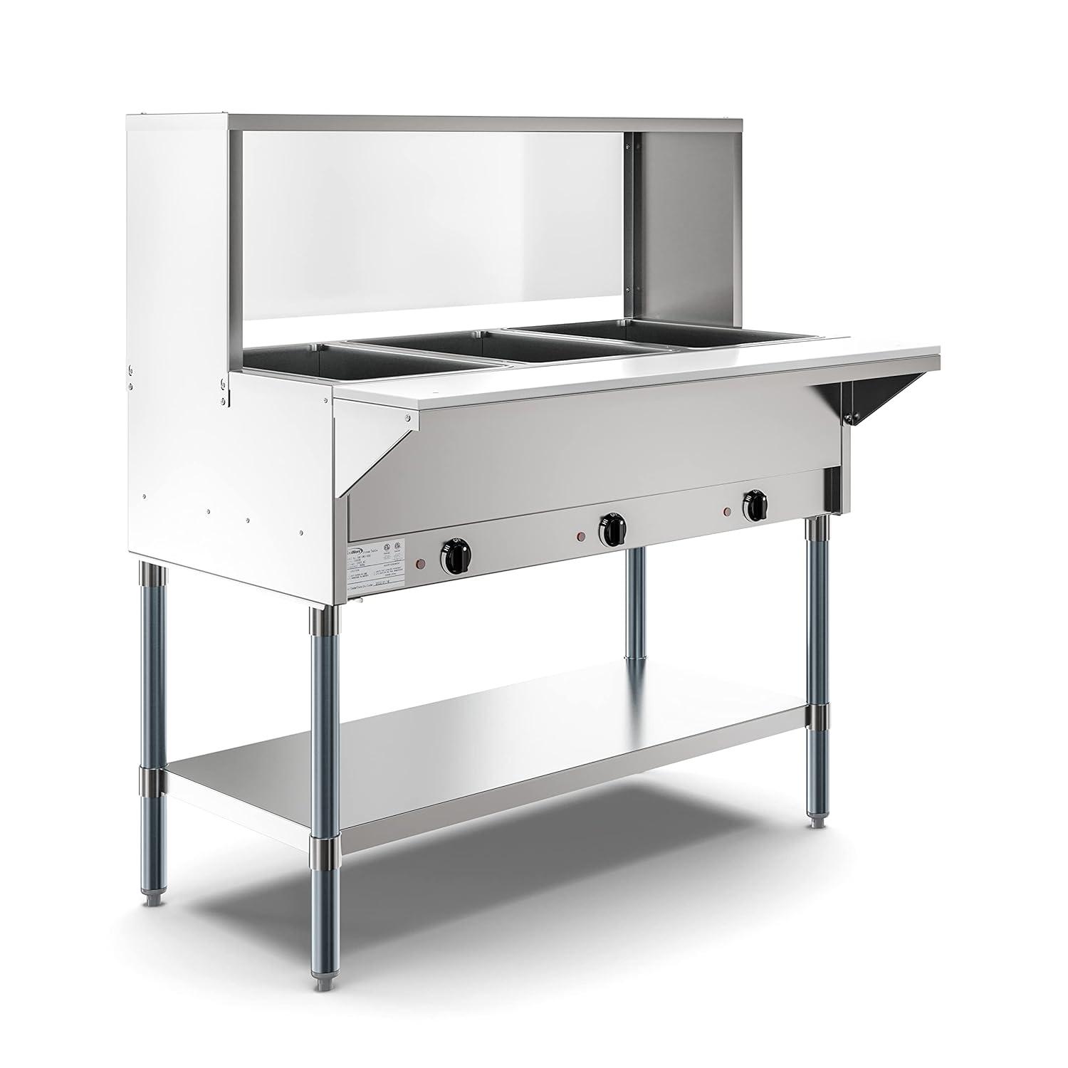 Five Pan Open Well Electric Steam Table with Undershelf and Sneeze-Guard, 240V, KM-OWS-5SG.