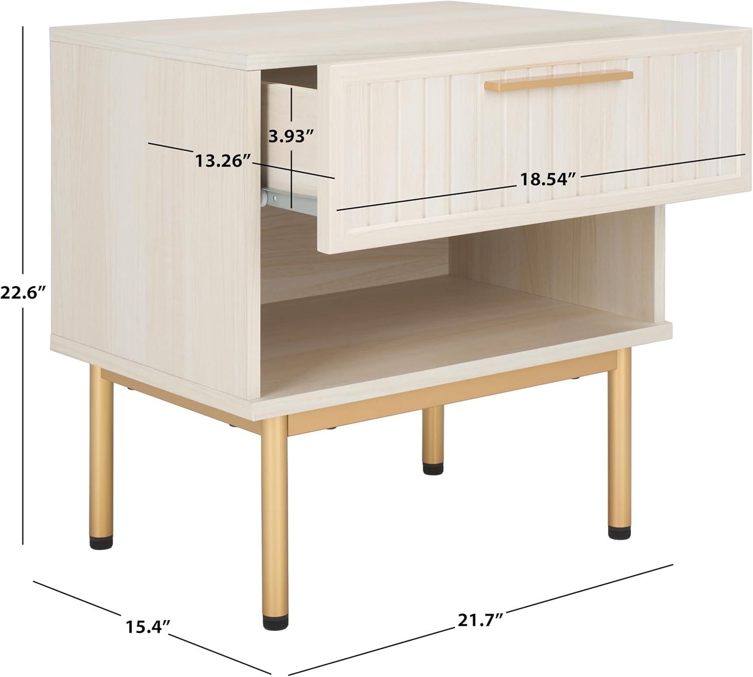 Axelle 1 Drawer Nightstand - Bleached White/Gold - Safavieh