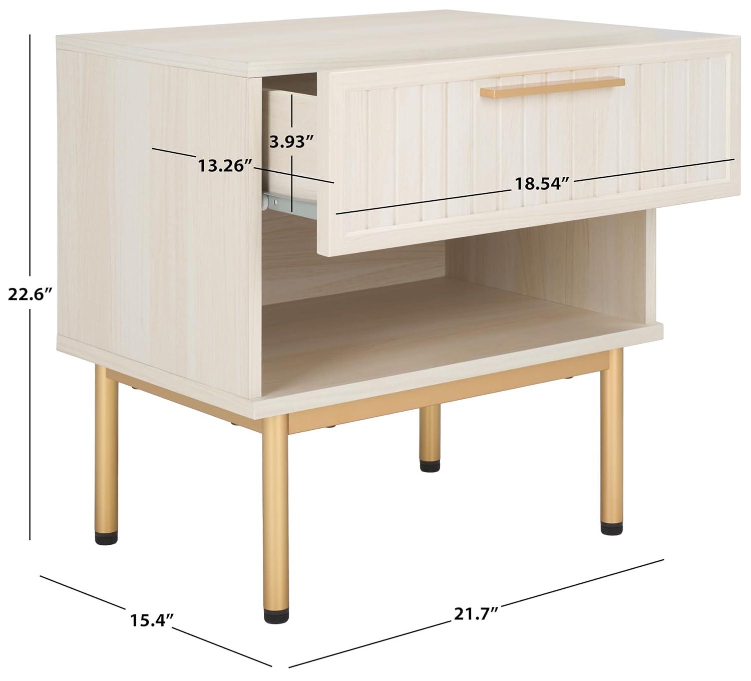 Axelle 1 Drawer Nightstand - Bleached White/Gold - Safavieh