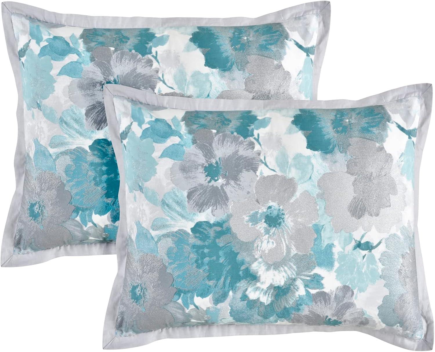 Teal Floral Full Cotton Reversible Comforter Set