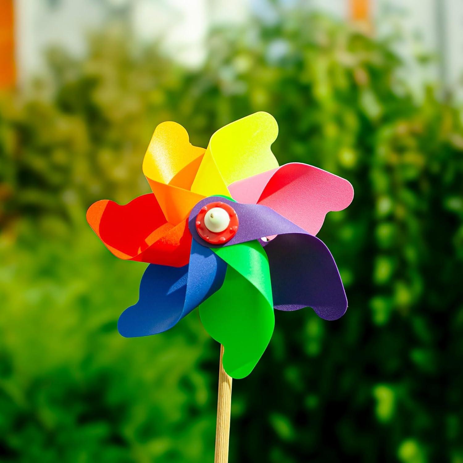 Uxcell 1 Set Wind Spinner - 15.9 Inch Pinwheels for Yard and Garden,Apply to Garden Decor/ Yard Art (Rainbow Windmill)