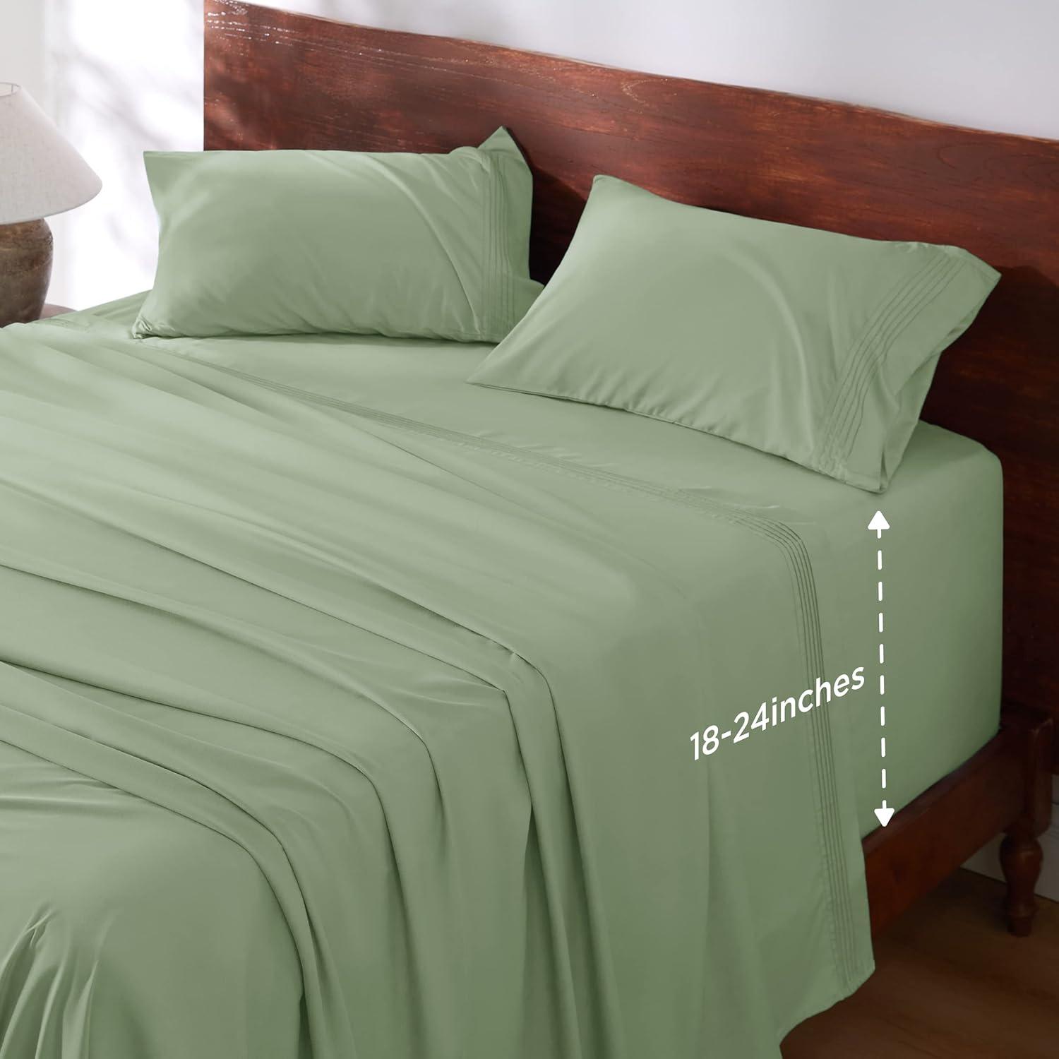Bedsure Deep Pocket Queen Sheets Set - Fits Mattresses Up to 21 Inches Thick - 4 Piece GentleSoft Bed Sheets, Moisture Wicking, Soft & Cooling Bedsheet & Pillowcases, Easy & Secure Fit, Sage Green