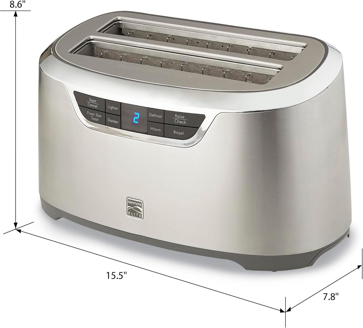 Kenmore Elite 4 Slice Toaster with Auto Lift, Digital Controls, Silver