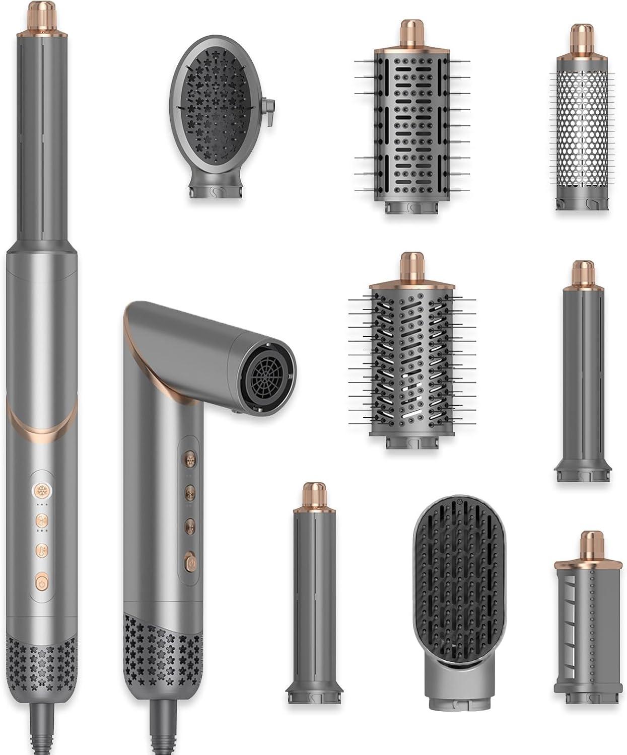 Dryhsip 5-in-1 Foldable Hair Dryer Brush, Ionic Hot Air Styler for Curling/Straightening/Volumizing, 3 Heat/Speed Settings, Travel-Friendly, Gray