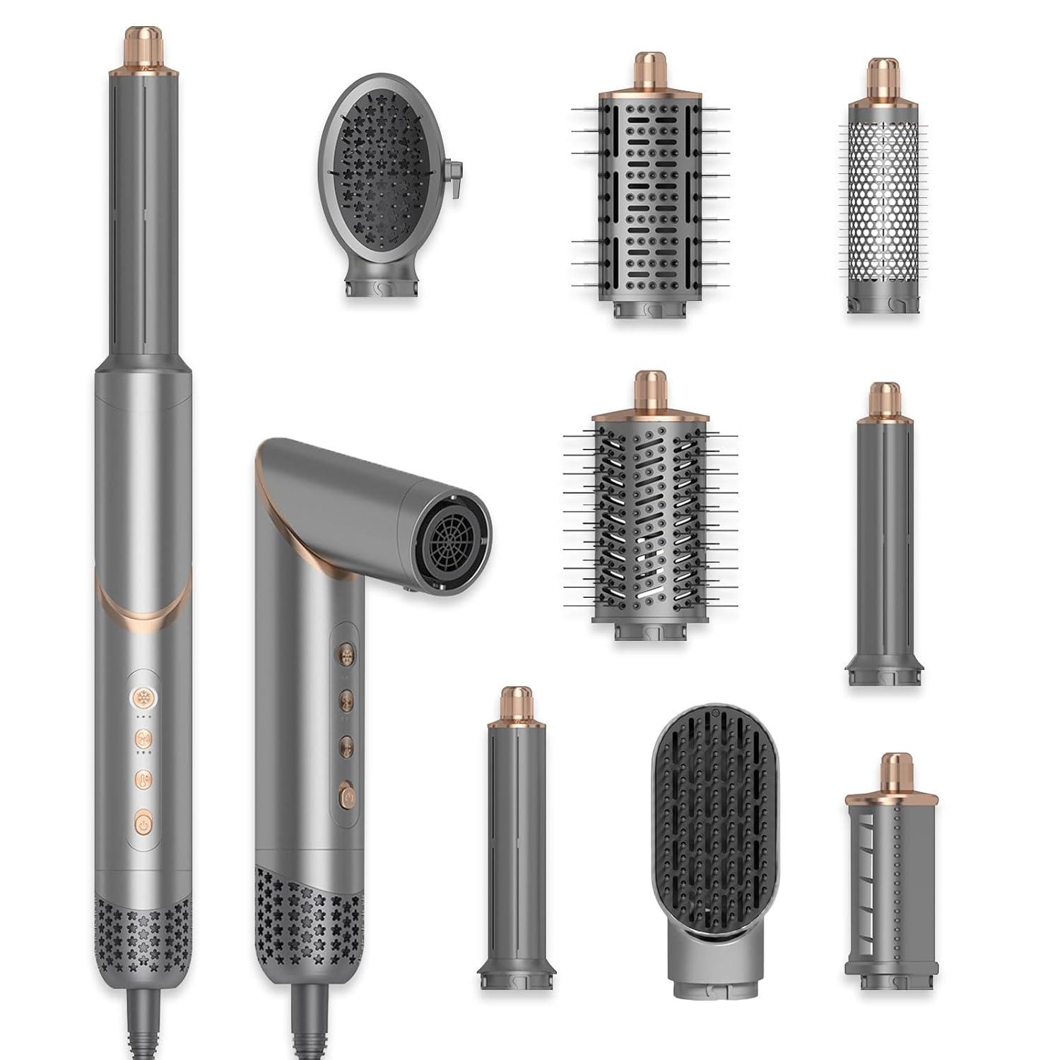 Dryhsip 5-in-1 Foldable Hair Dryer Brush, Ionic Hot Air Styler for Curling/Straightening/Volumizing, 3 Heat/Speed Settings, Travel-Friendly, Gray