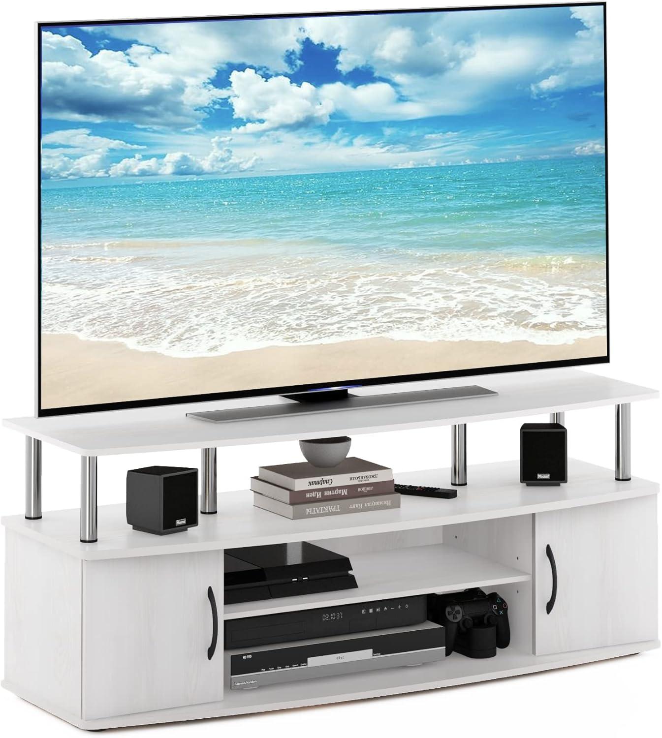 Furinno Modern TV Stand Media Entertainment Center for TV's up To 55" w/2-Door Storage Cabinet,White Oak