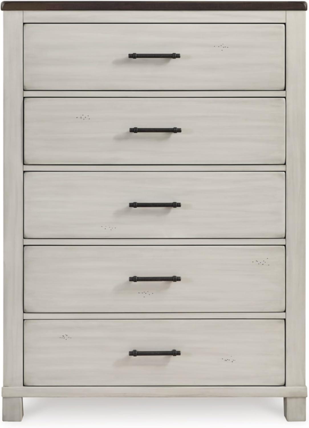 Farmhouse Brown and White 5-Drawer Chest with Felt Lined Drawer