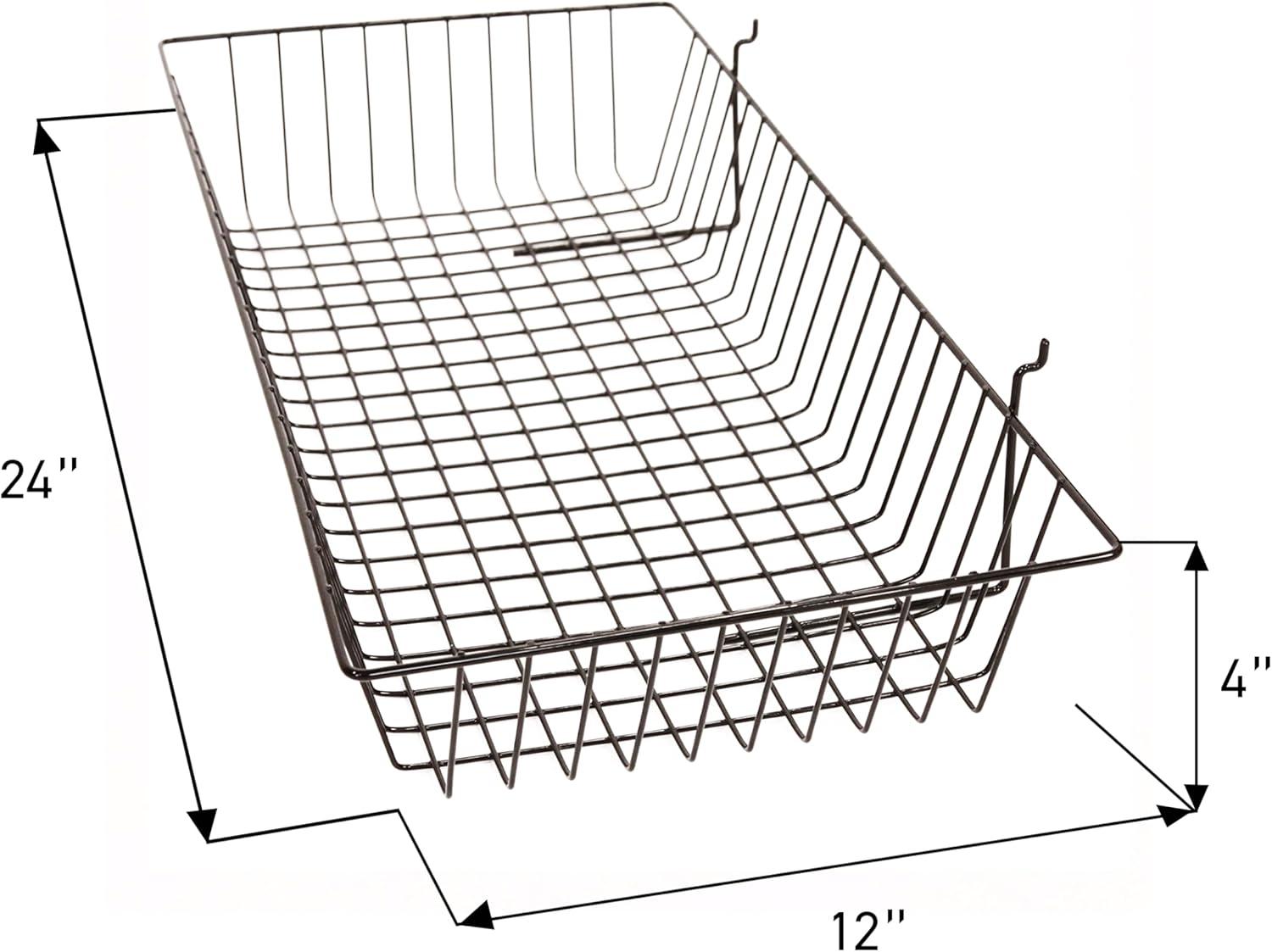 Black Mini Wire Grid Basket for Slatwall or Pegboard - 24''L x 12''W x 4"D