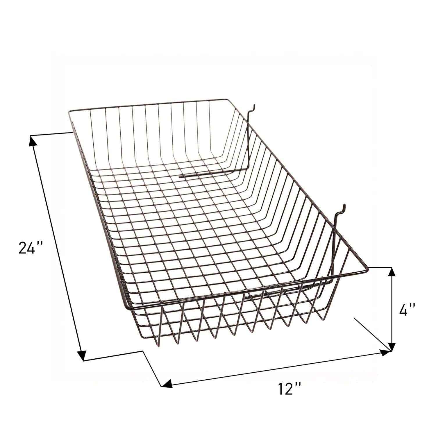 Black Mini Wire Grid Basket for Slatwall or Pegboard - 24''L x 12''W x 4"D