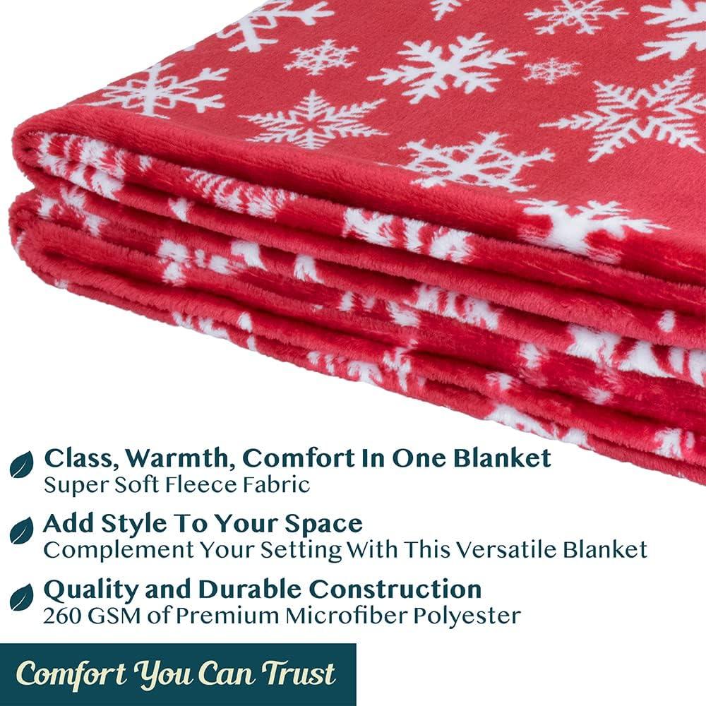 PAVILIA Holiday Festival Christmas Throw Blanket for Couch Bed Sofa, 50x60 (Snowflake Red)