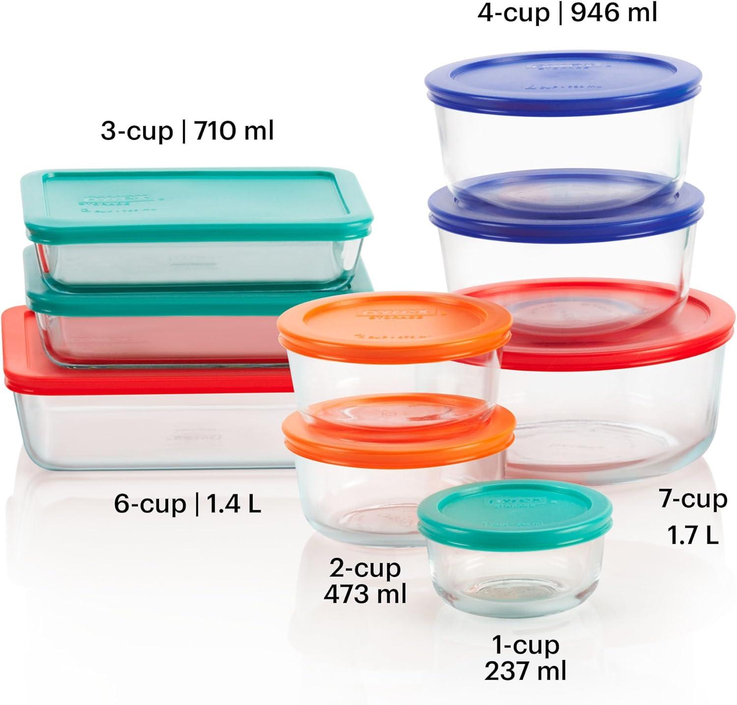 18-Piece Clear Glass Food Storage Set with Multi-Color Lids