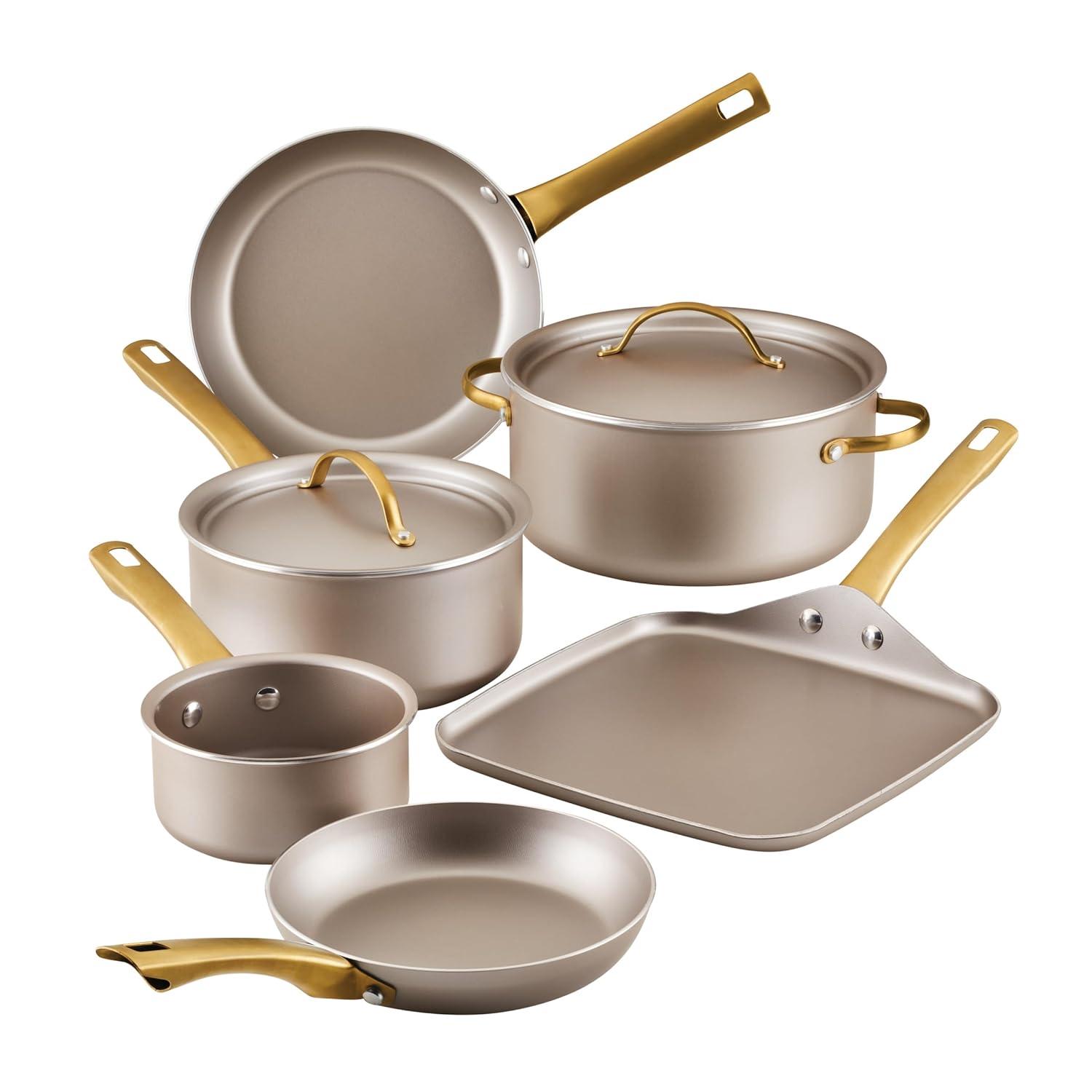 Farberware Farberware Radiant Nonstick Cookware Pots And Pans Set With Prestige Cooking Tools, 12 Piece, Champagne