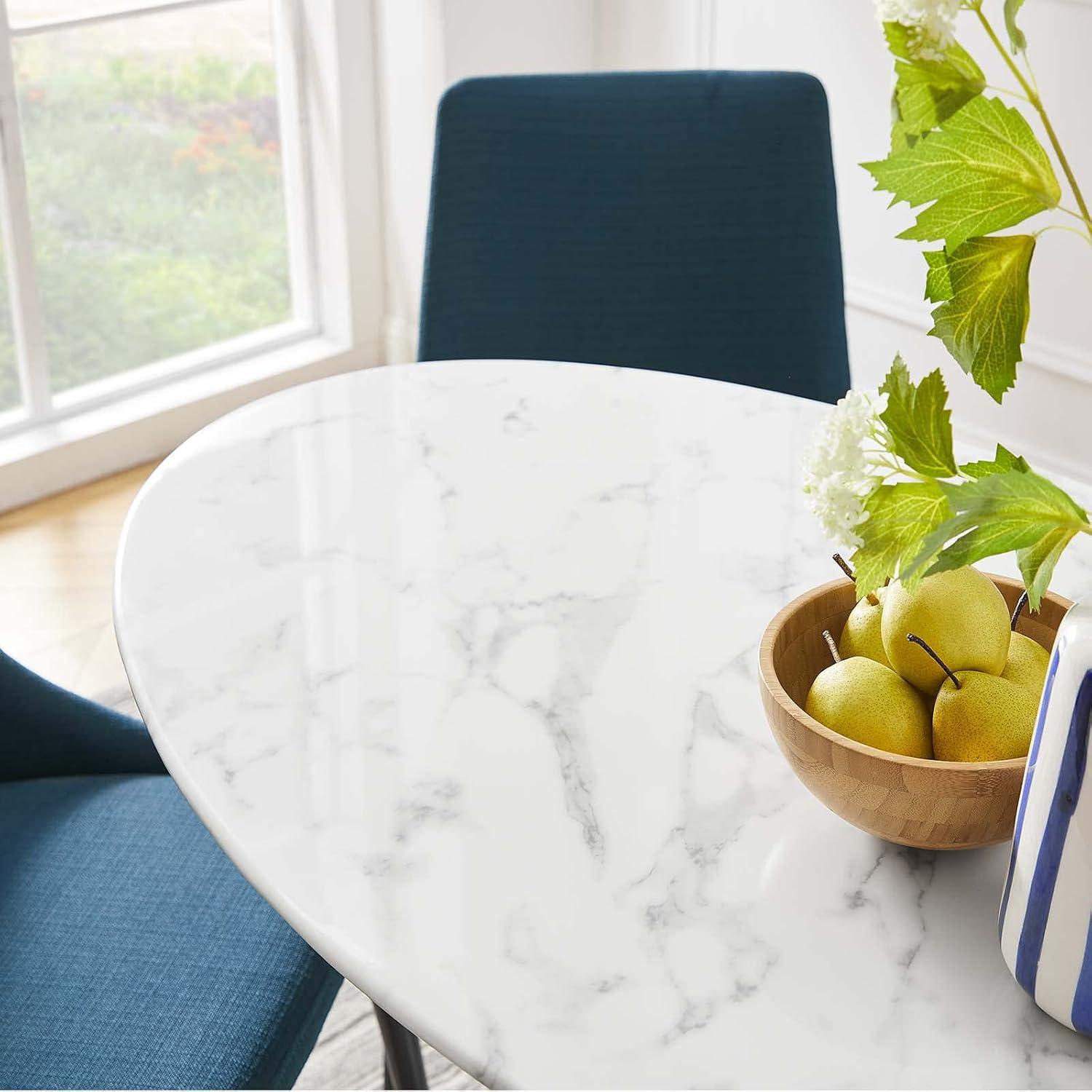 48" Oval Mid-Century Modern Dining Table with Marble Top