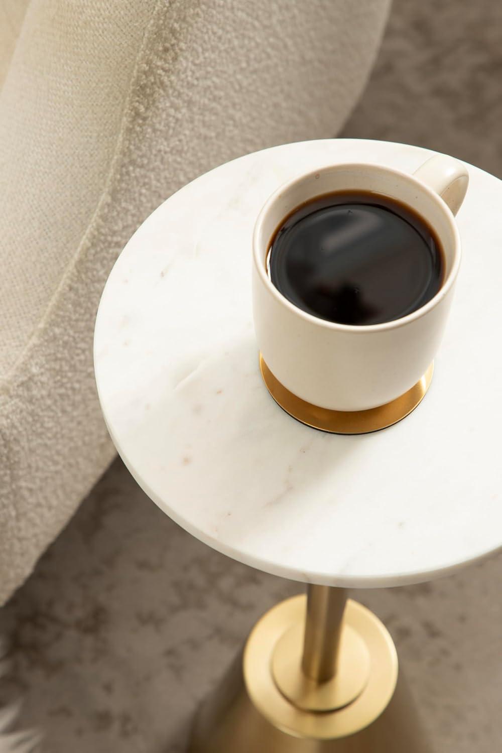 White Marble and Gold Round Drink Table, 10 x 22